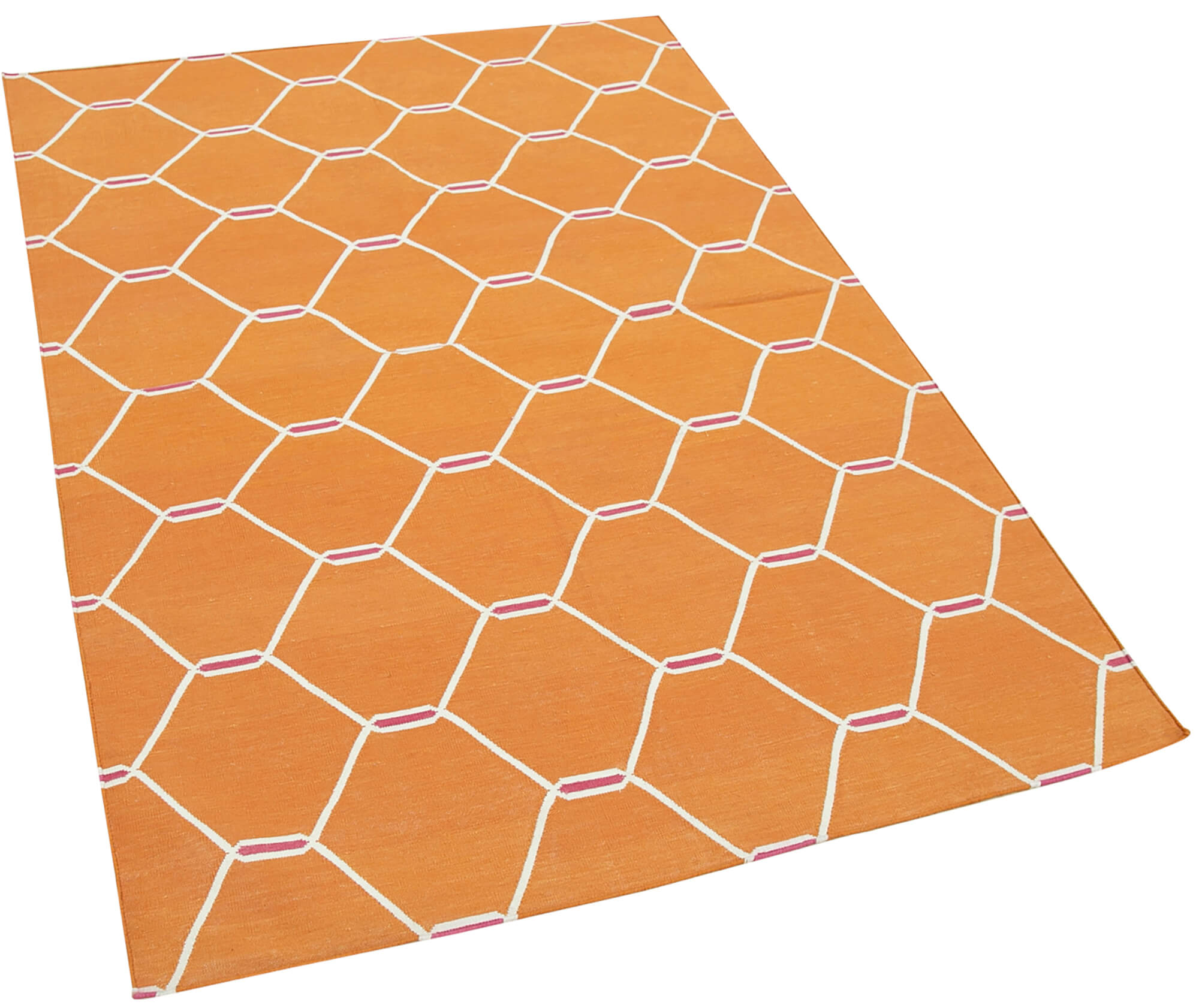 Handmade Area Rug – Orange Geometric Cotton Wool Turkish Vintage Carpet 3'8''x5'7''