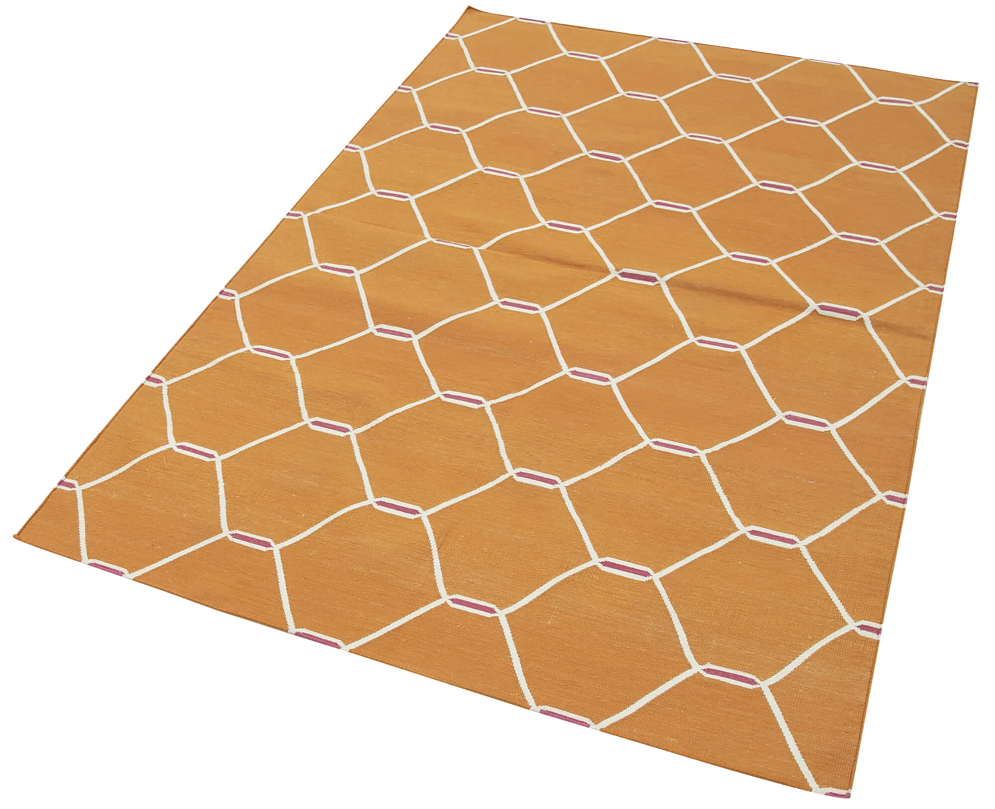 Handmade Area Rug – Orange Geometric Cotton Wool Turkish Vintage Carpet 3'8''x5'7''