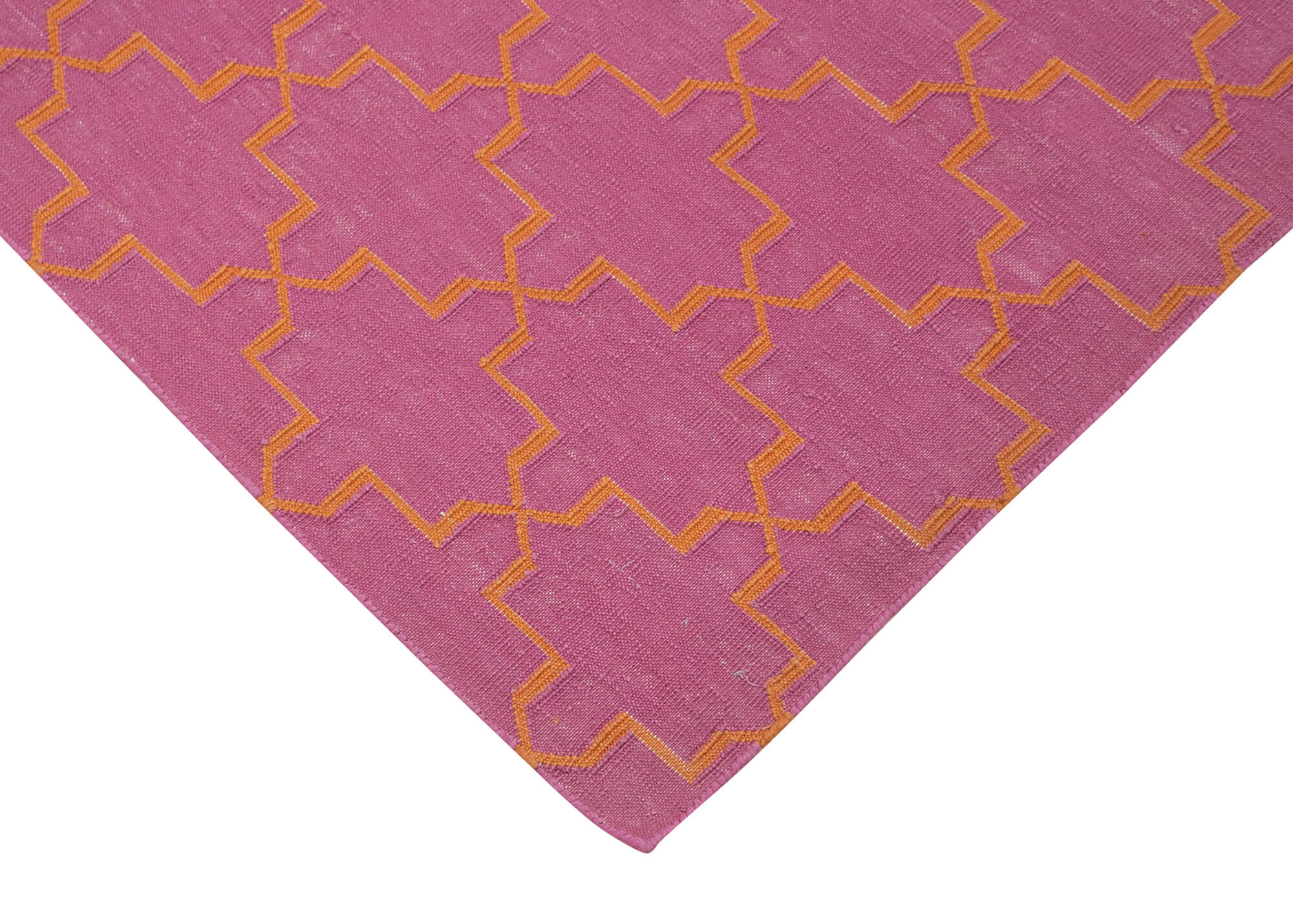 Handmade Area Rug – Pink Geometric Cotton Wool Turkish Wool Carpet 3'9''x5'5''