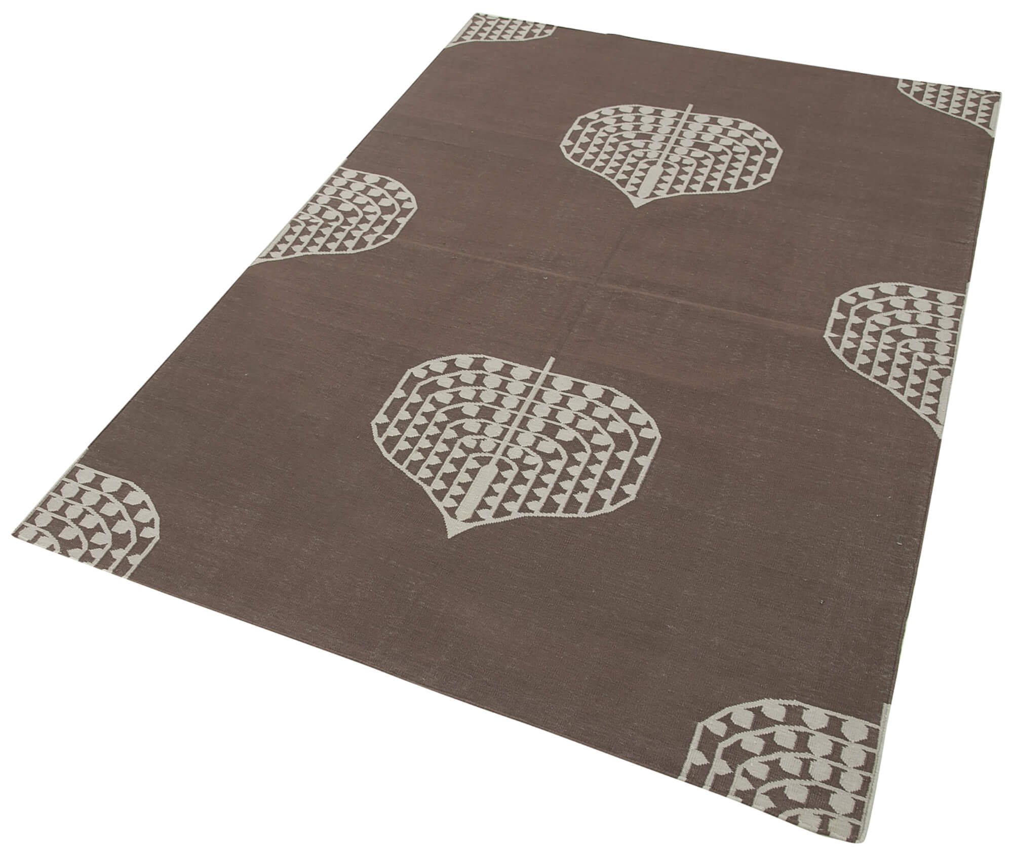 Handmade Area Rug - Brown Geometric Cotton Wool Vintage Turkish Carpet 3'9"x5'6"