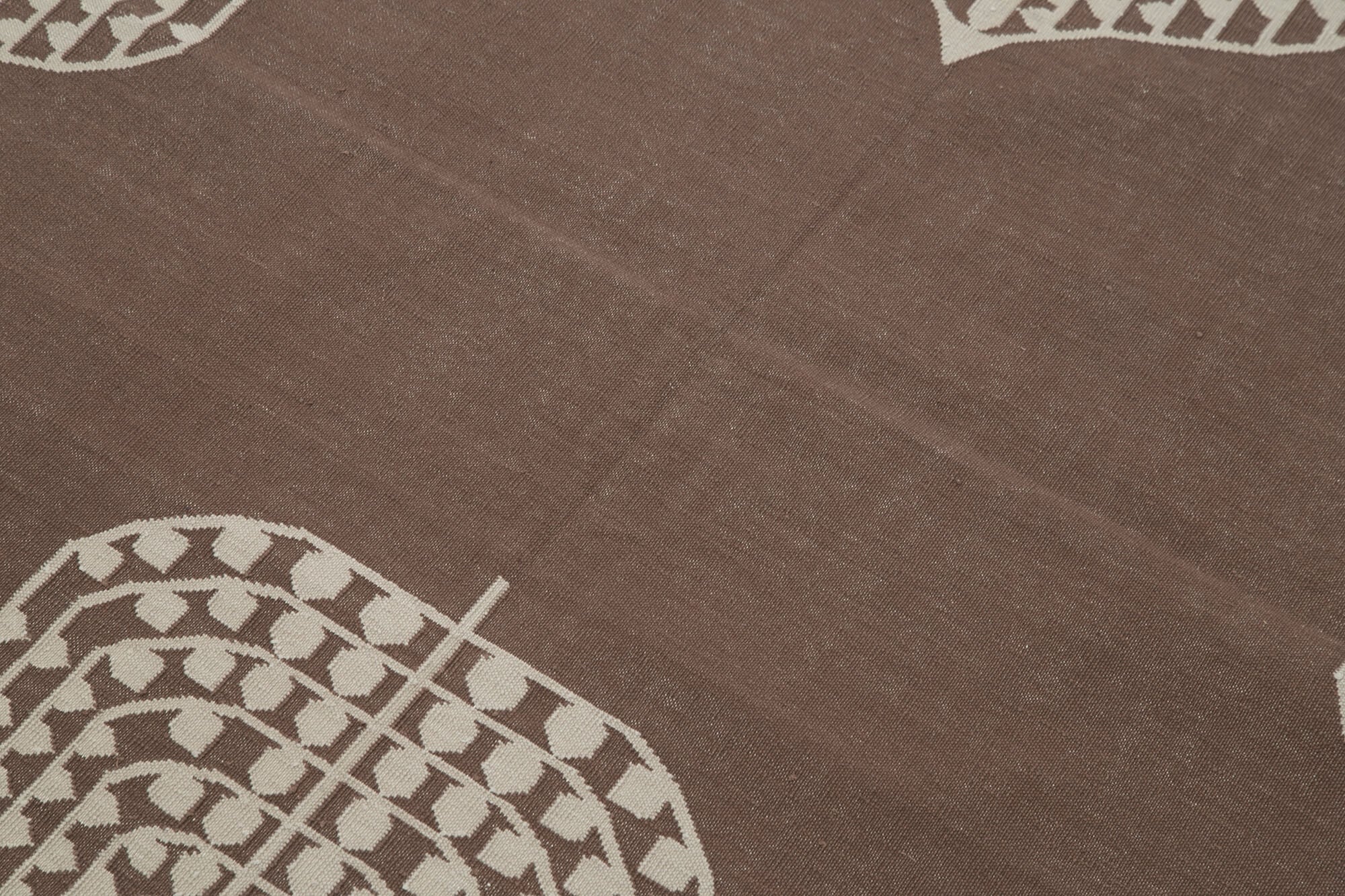 Handmade Area Rug - Brown Geometric Cotton Wool Vintage Turkish Carpet 3'9"x5'6"