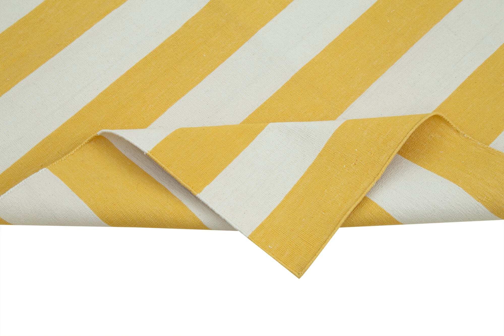 Handmade Area Rug - Yellow Geometric Cotton Wool Vintage Handwoven Carpet 3'6"x5'6"
