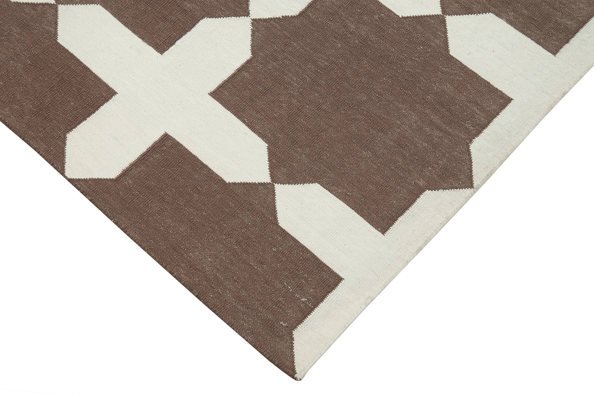 Handmade Wool Area Rug – Brown Geometric Design Cotton Wool Rug 3'9''x5'7''