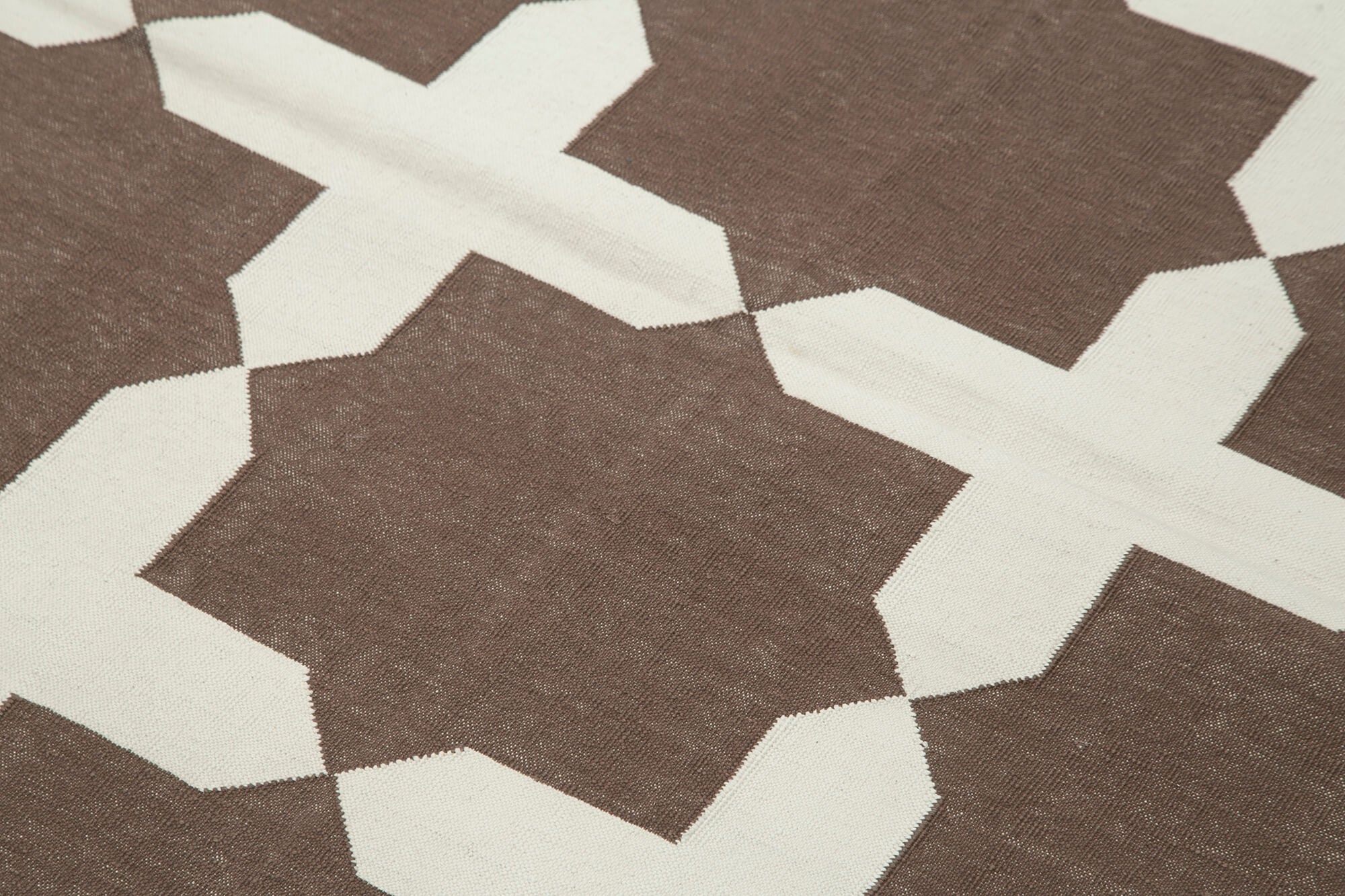 Handmade Wool Area Rug – Brown Geometric Design Cotton Wool Rug 3'9''x5'7''