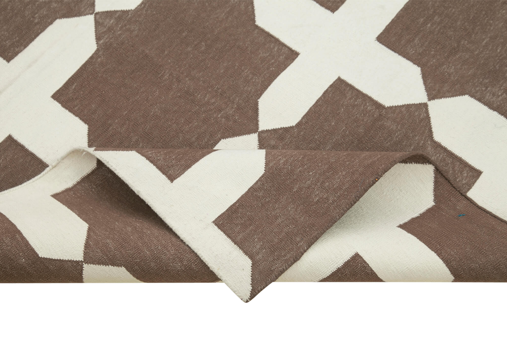 Handmade Wool Area Rug – Brown Geometric Design Cotton Wool Rug 3'9''x5'7''