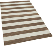 Handmade Area Rug – Geometric Brown Cotton Wool Vintage Handwoven Carpet 3'6''x5'5''