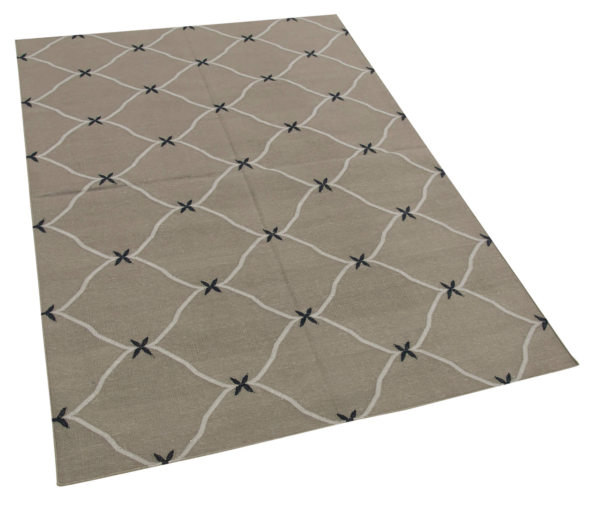 Handmade Wool Area Rug | Duri Grey Geometric Cotton Wool Carpet 3'7''x5'4''