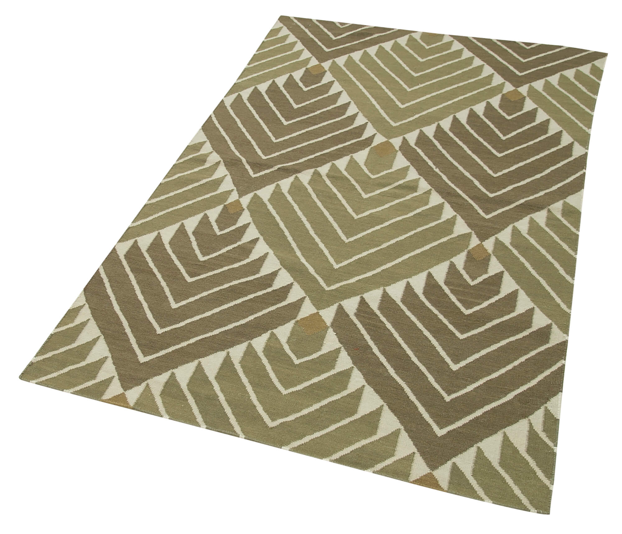 Handmade Area Rug – Geometric Green Cotton Wool Rug 3'6'' x 5'8'' Durable Soft Texture