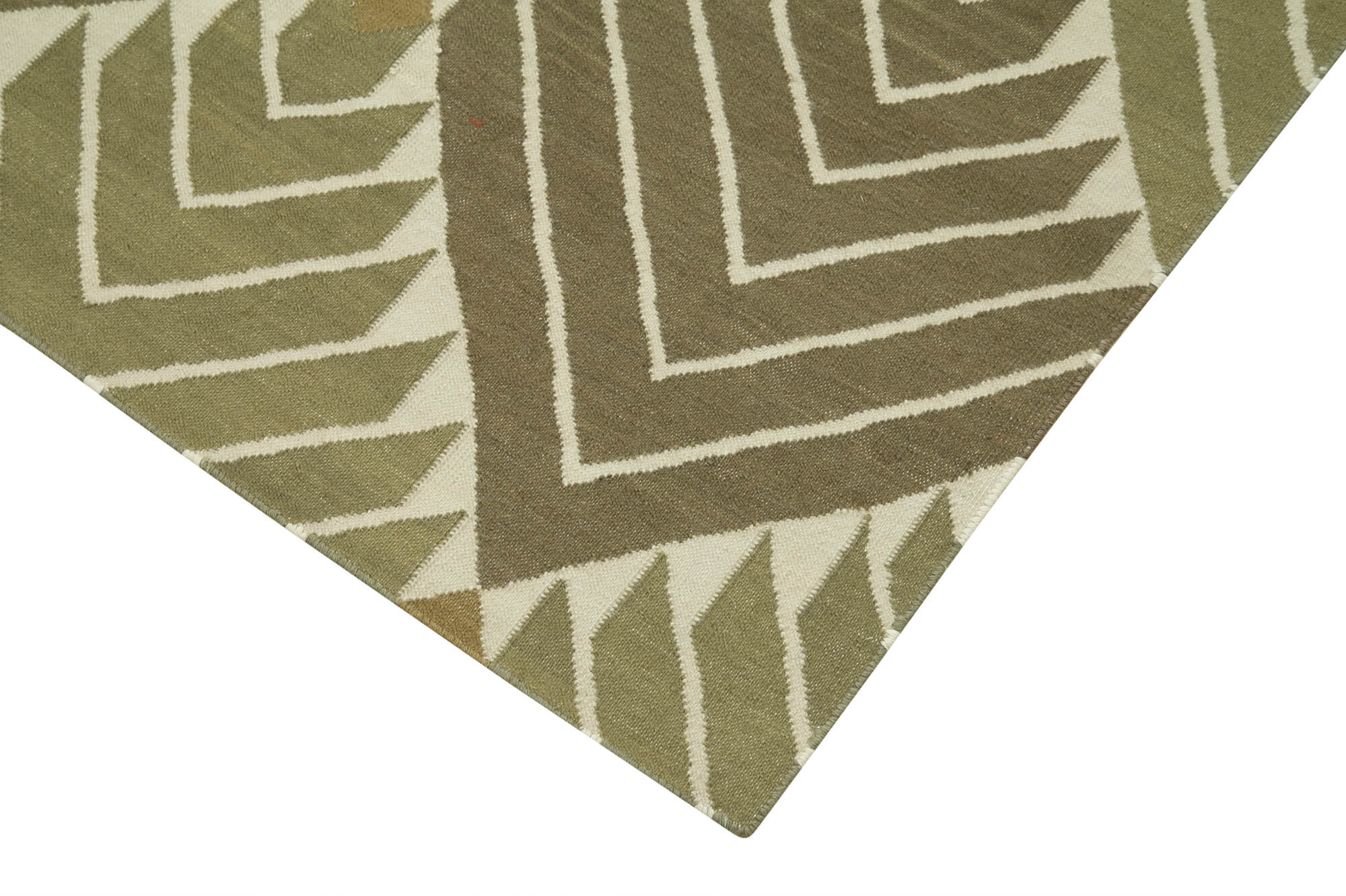 Handmade Area Rug – Geometric Green Cotton Wool Rug 3'6'' x 5'8'' Durable Soft Texture