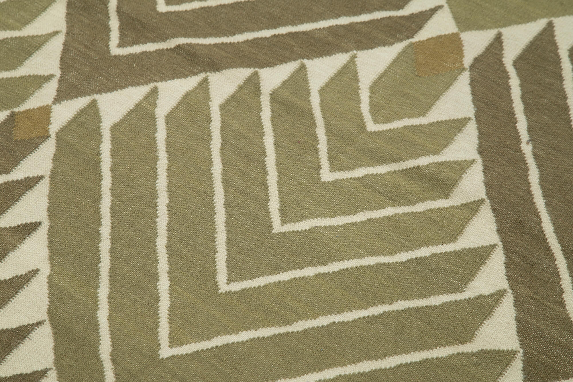 Handmade Area Rug – Geometric Green Cotton Wool Rug 3'6'' x 5'8'' Durable Soft Texture