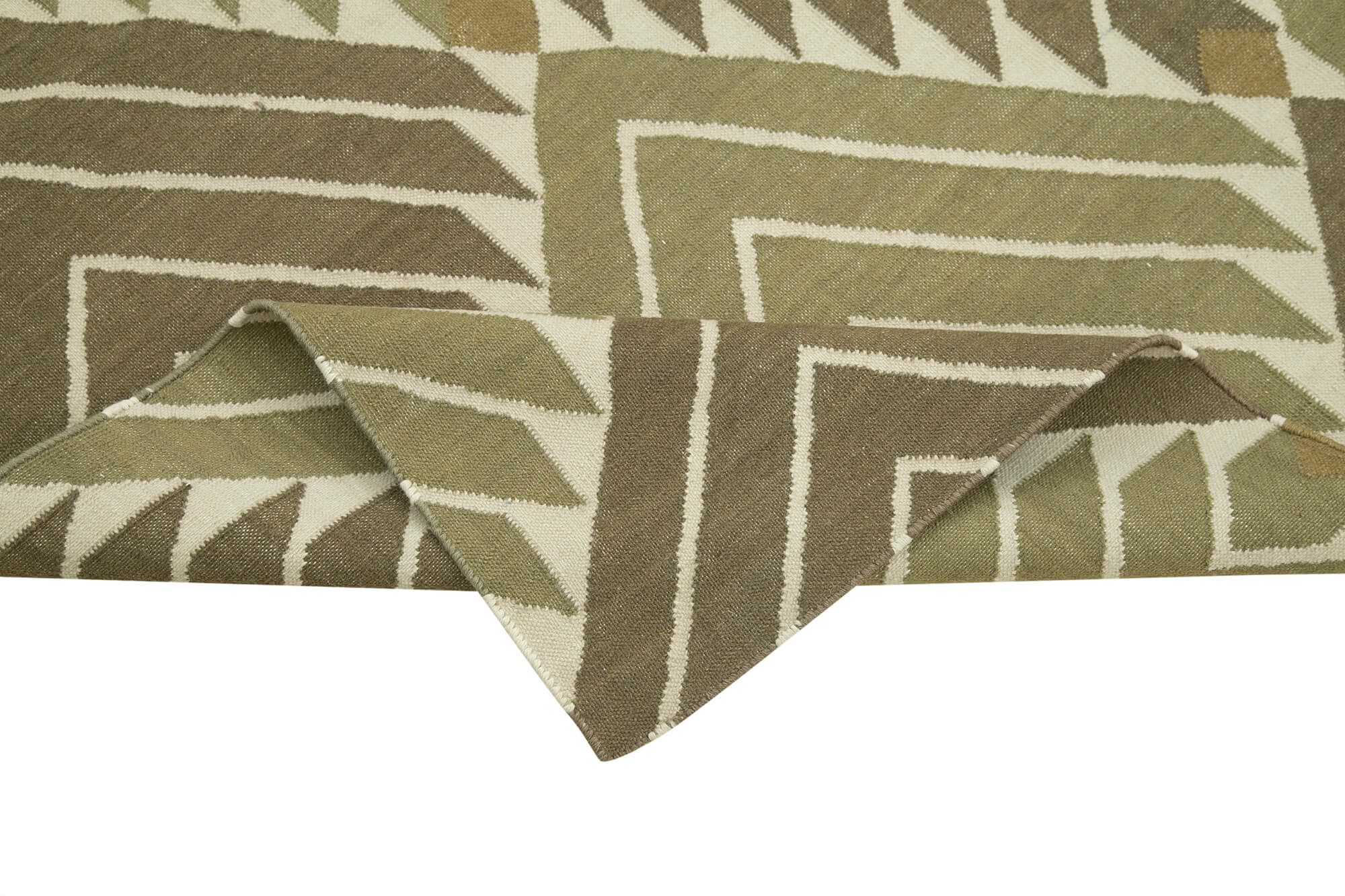Handmade Area Rug – Geometric Green Cotton Wool Rug 3'6'' x 5'8'' Durable Soft Texture