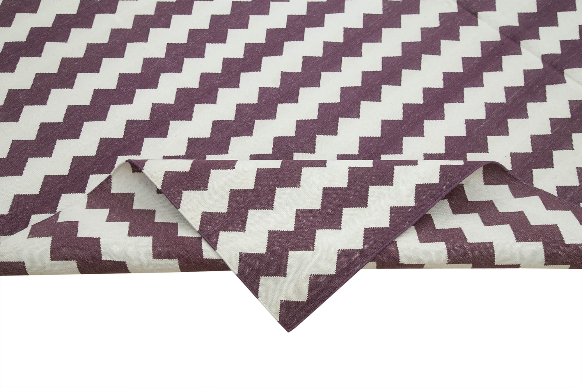 Handmade Wool Area Rug - Purple Geometric Carpet 8x10 Cotton Wool Rug