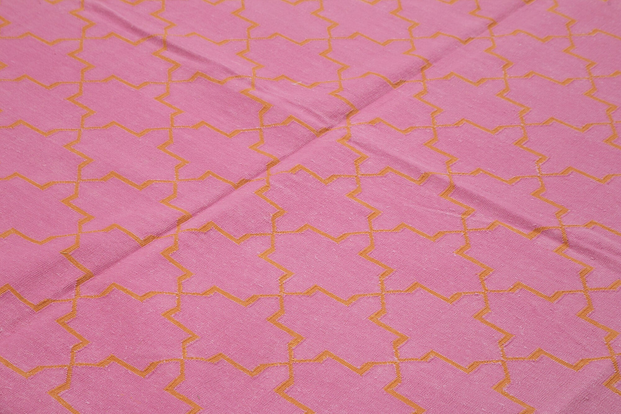 Handmade Area Rug – Orange Geometric Cotton Wool Rug 8'3'' x 9'10'' | Vintage Turkish Carpet