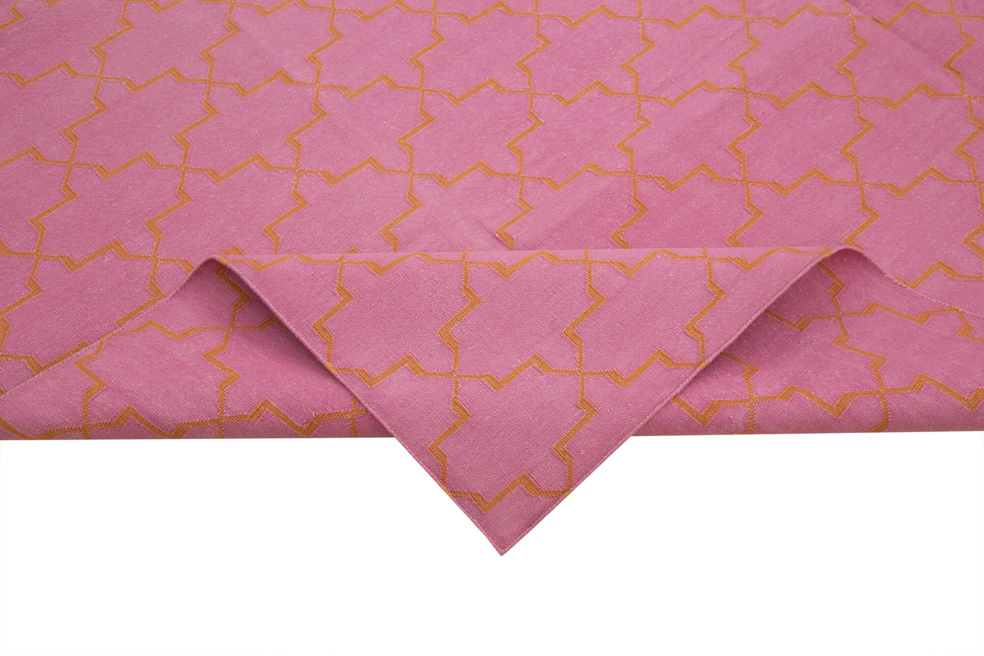 Handmade Area Rug – Orange Geometric Cotton Wool Rug 8'3'' x 9'10'' | Vintage Turkish Carpet