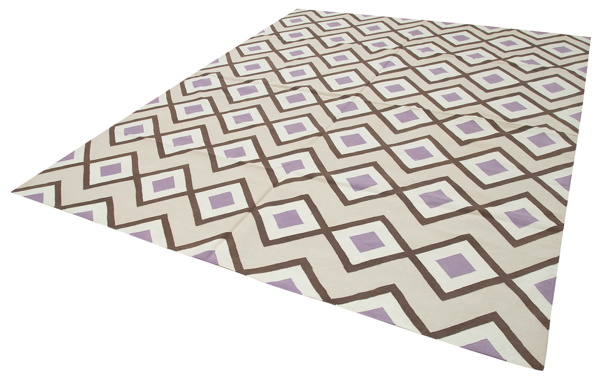 Handmade Wool Area Rug - Beige Geometric Design Cotton Wool Rug 8'2''x10'1''