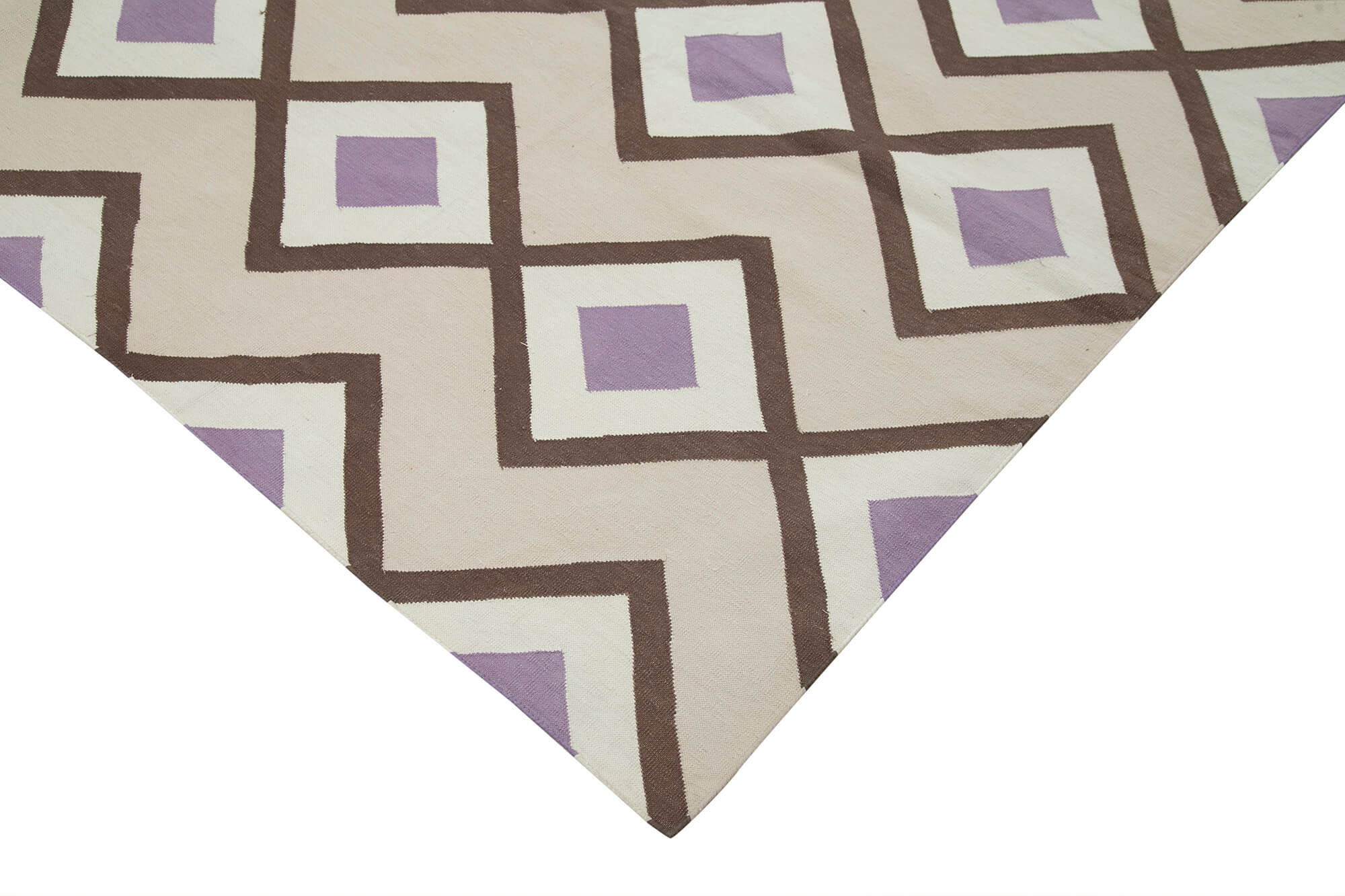 Handmade Wool Area Rug - Beige Geometric Design Cotton Wool Rug 8'2''x10'1''