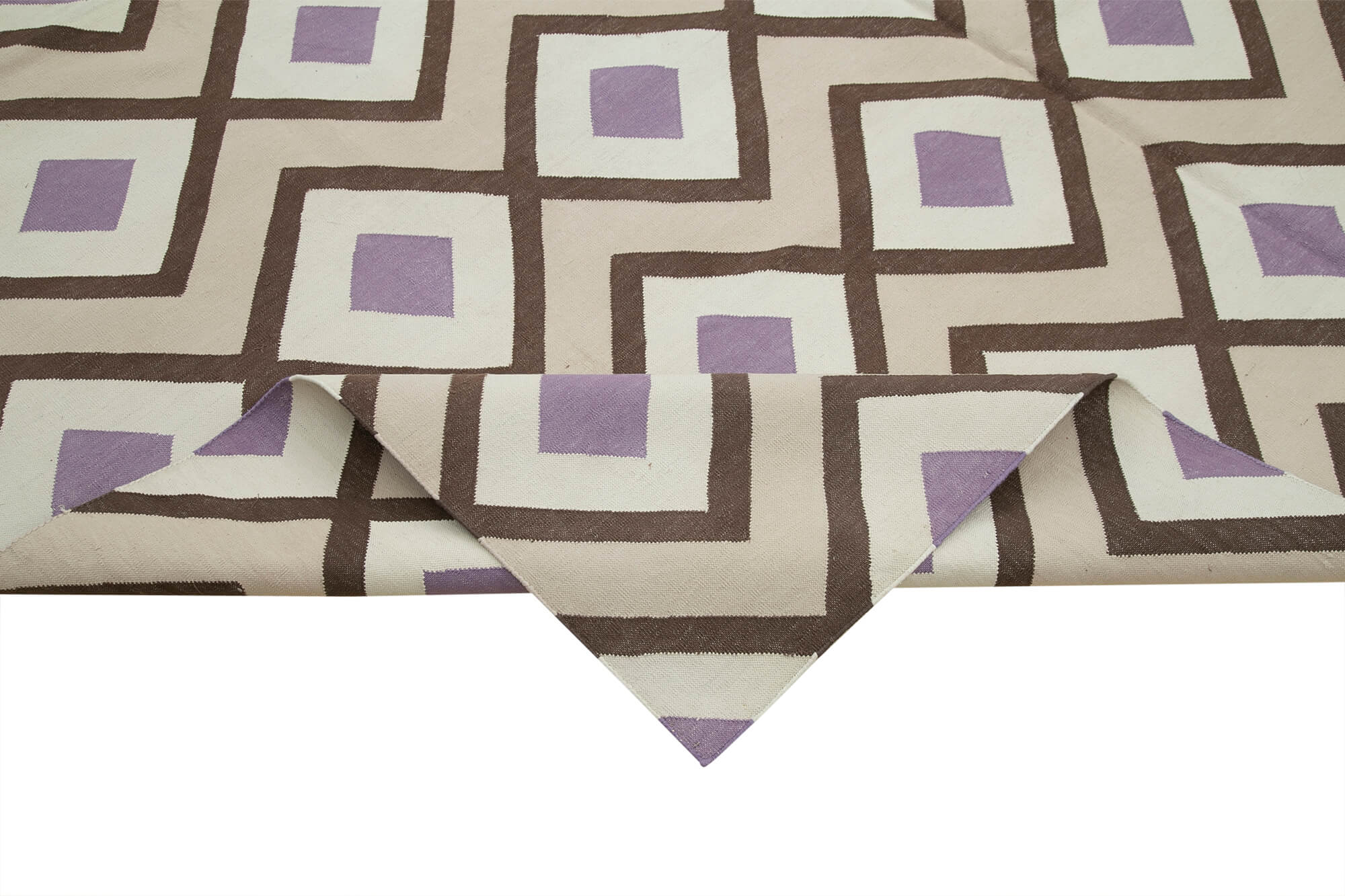 Handmade Wool Area Rug - Beige Geometric Design Cotton Wool Rug 8'2''x10'1''