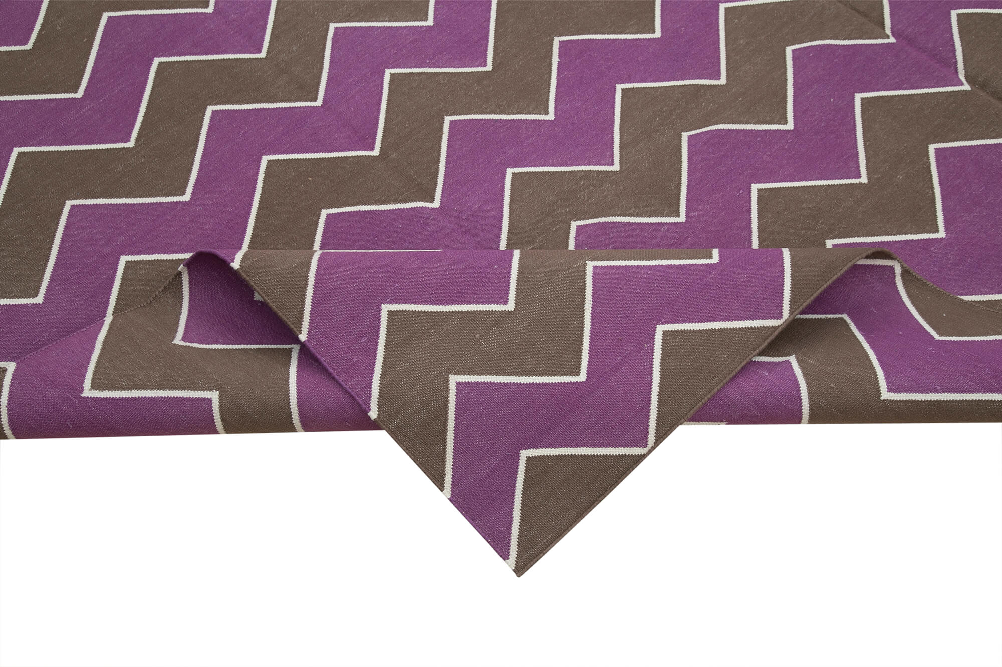 Handmade Area Rug - Purple Geometric Cotton Wool Rug 8'x9'9'' | Durable Soft Textured Floor Mat