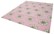 Handmade Area Rug - Geometric Pink Cotton Wool Rug 8'2'' x 9'11'' | Vintage Turkish Carpet