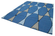 Handmade Wool Area Rug – Blue Geometric 8x10 Vintage Turkish Carpet