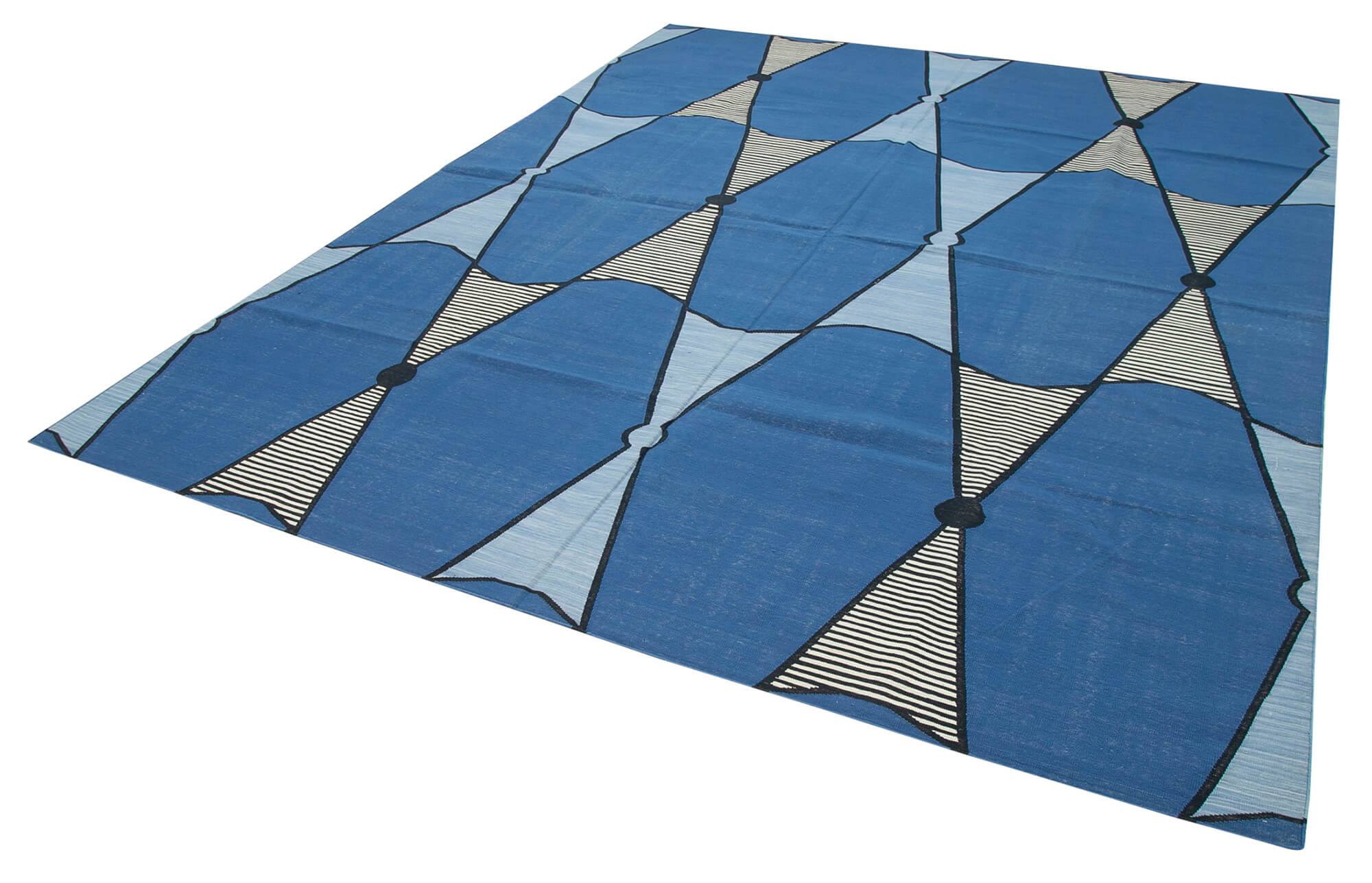 Handmade Wool Area Rug – Blue Geometric 8x10 Vintage Turkish Carpet