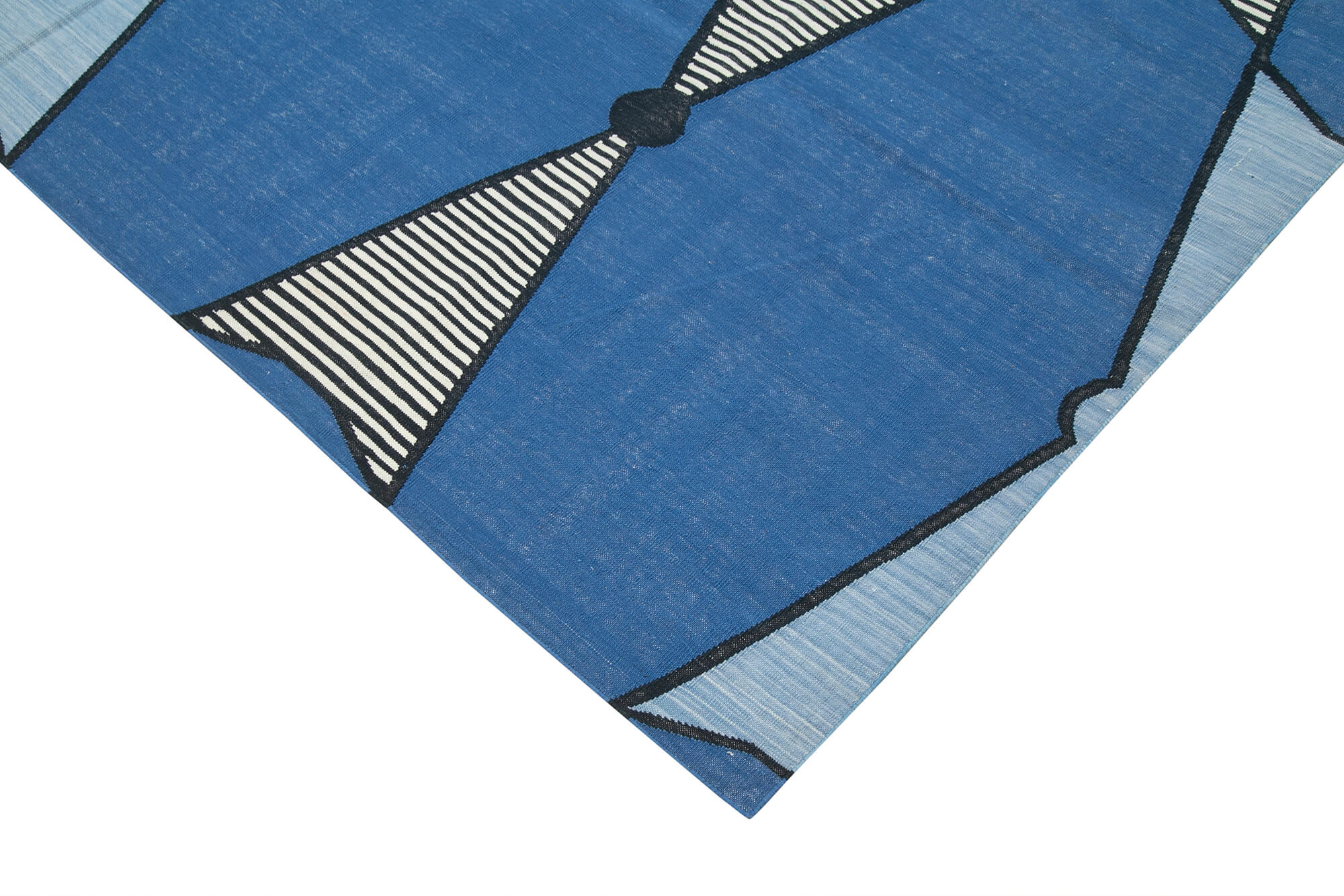 Handmade Wool Area Rug – Blue Geometric 8x10 Vintage Turkish Carpet