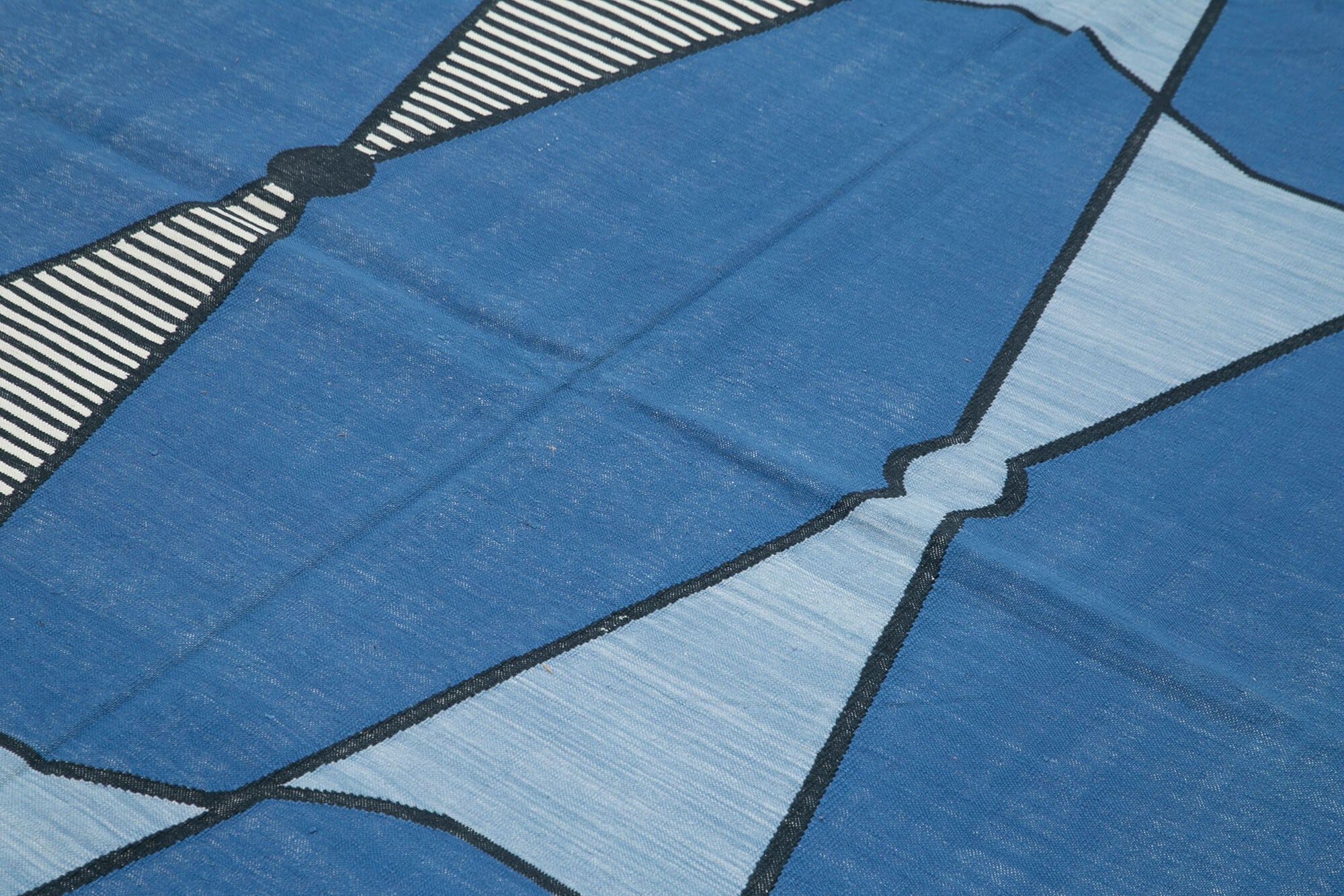 Handmade Wool Area Rug – Blue Geometric 8x10 Vintage Turkish Carpet