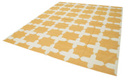 Handmade Wool Area Rug – Yellow Geometric Cotton Wool Rug 8'2'' x 9'8'' | Turkish Vintage