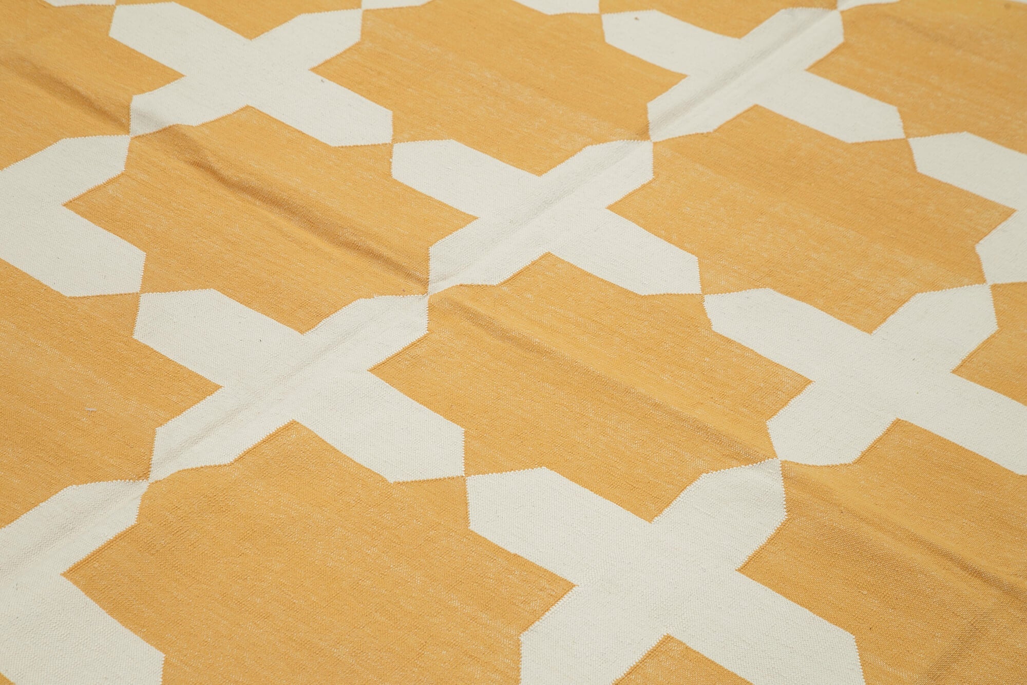 Handmade Wool Area Rug – Yellow Geometric Cotton Wool Rug 8'2'' x 9'8'' | Turkish Vintage