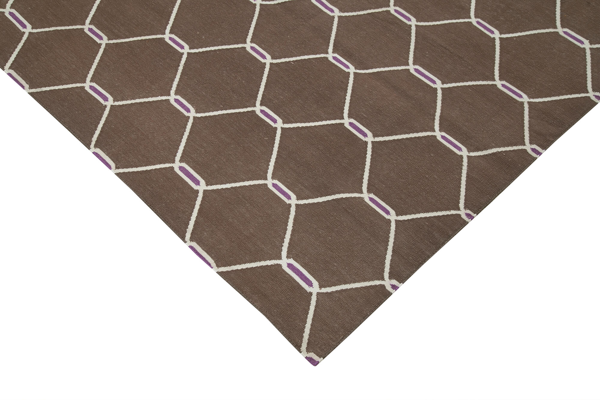 Handmade Area Rug | Brown Geometric Cotton Wool Vintage Hand Woven Carpet 8'2''x9'9''
