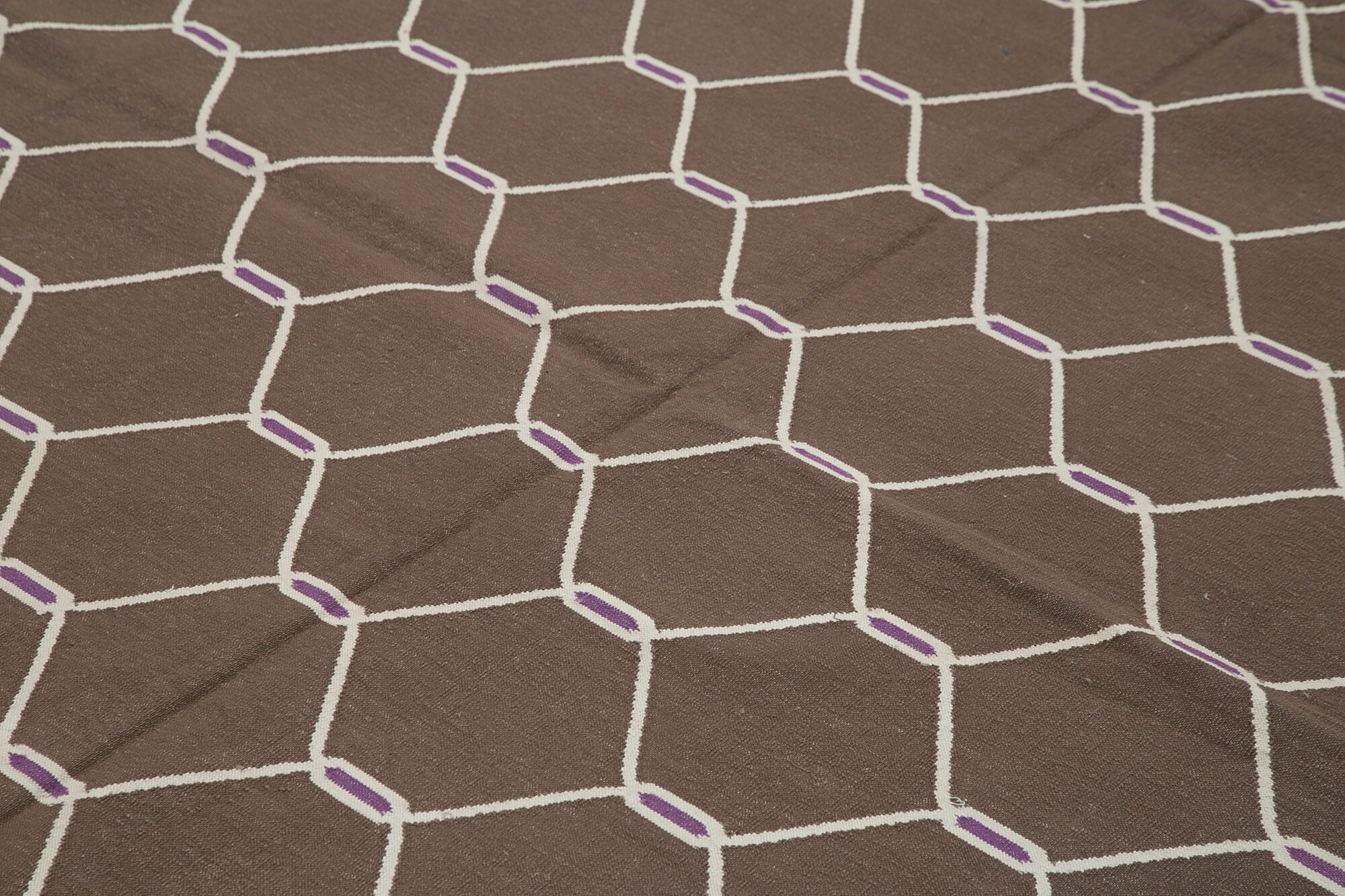 Handmade Area Rug | Brown Geometric Cotton Wool Vintage Hand Woven Carpet 8'2''x9'9''