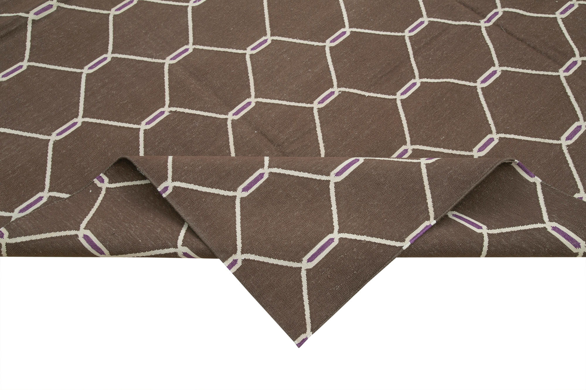 Handmade Area Rug | Brown Geometric Cotton Wool Vintage Hand Woven Carpet 8'2''x9'9''
