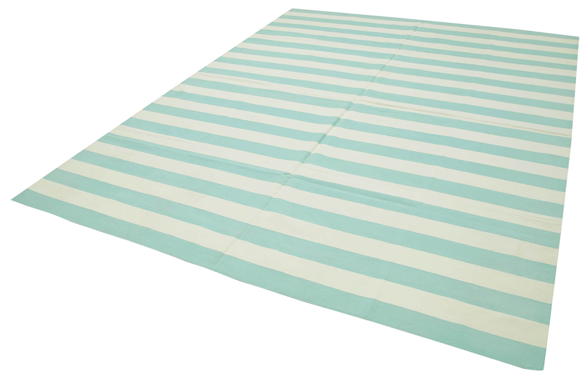 Handmade Area Rug – Turquoise Geometric Cotton Wool Rug 7'10'' x 10'1'' | Artisan Woven