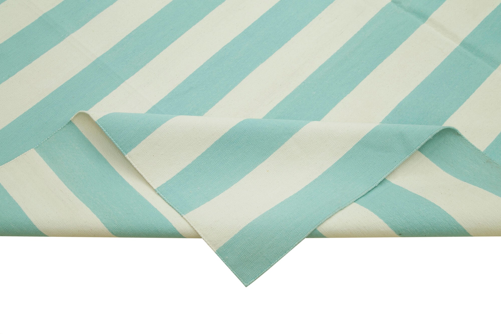 Handmade Area Rug – Turquoise Geometric Cotton Wool Rug 7'10'' x 10'1'' | Artisan Woven