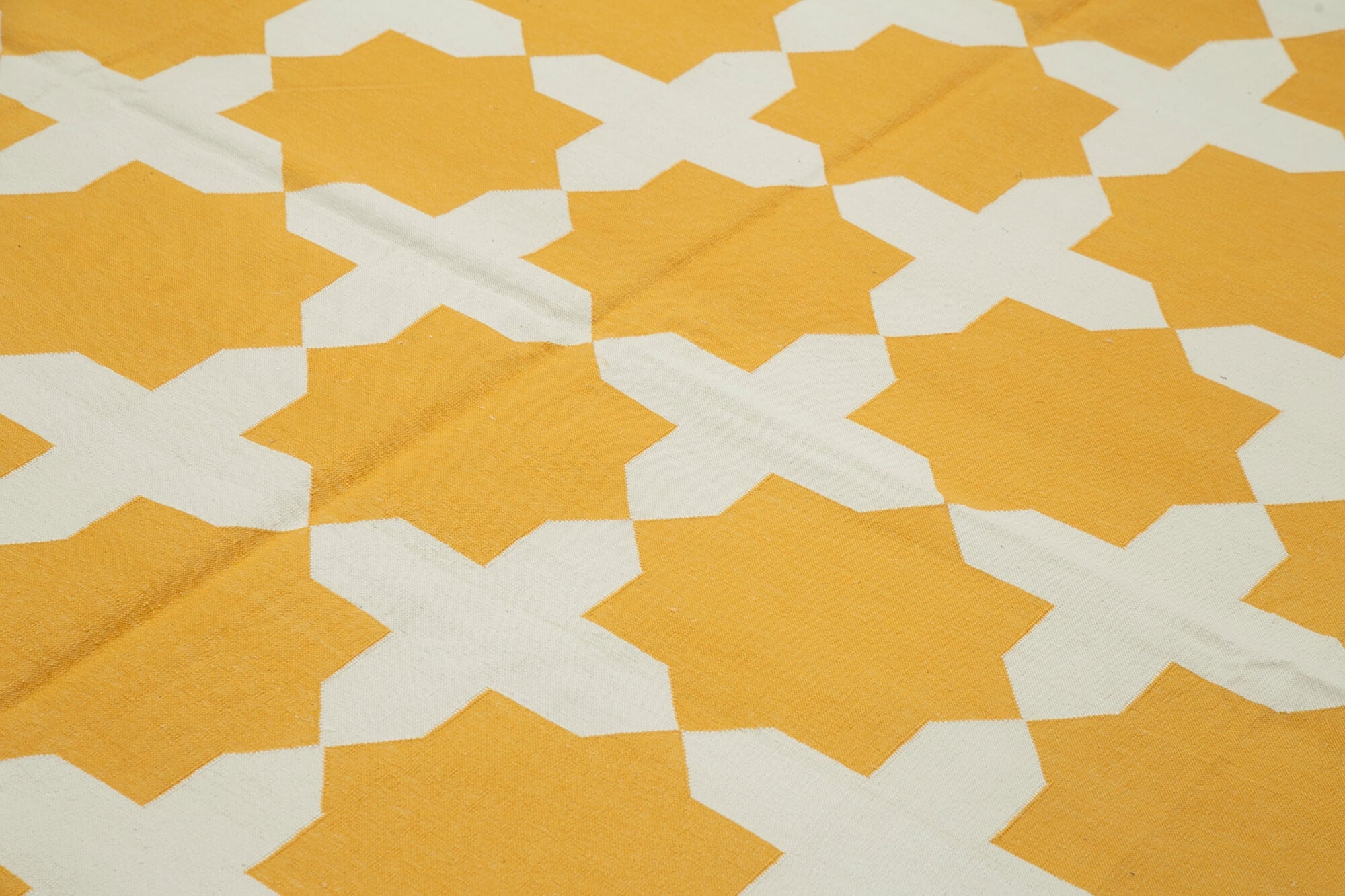 Handmade Area Rug - Yellow Geometric Cotton Wool Rug by Agacan | Durable Living Room Carpet 8'3"x9'10"