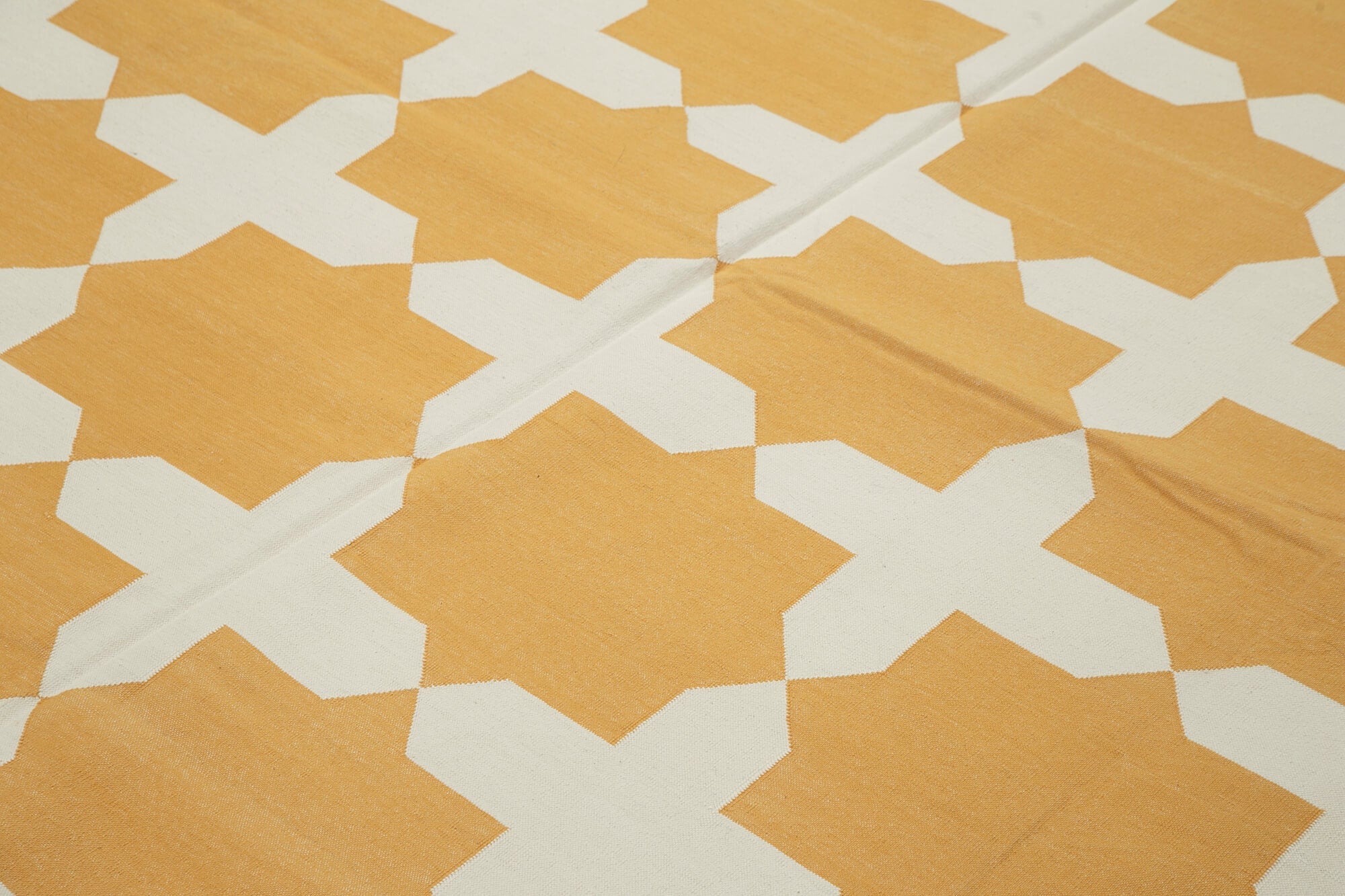 Handmade Area Rug - Yellow Geometric Area Rug Cotton Wool Vintage Design 7'10''x9'7''