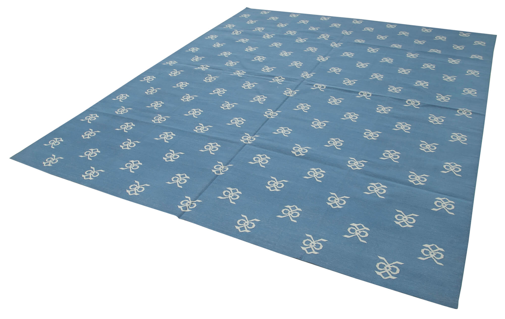 Handmade Wool Area Rug | Blue Geometric Rug, Soft Wool Carpet & Durable Cotton Weave