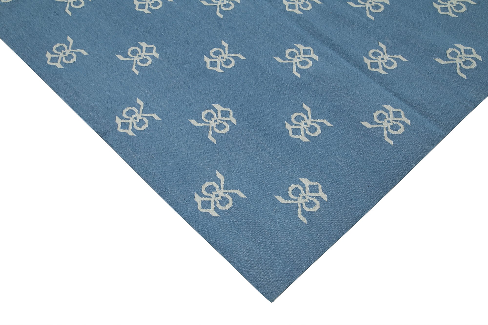 Handmade Wool Area Rug | Blue Geometric Rug, Soft Wool Carpet & Durable Cotton Weave