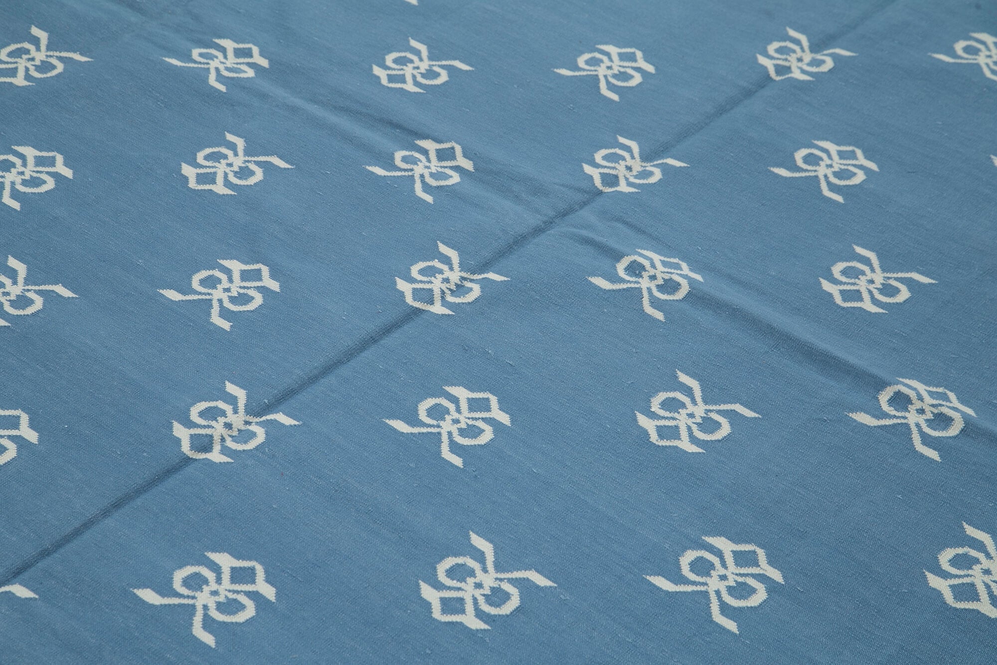 Handmade Wool Area Rug | Blue Geometric Rug, Soft Wool Carpet & Durable Cotton Weave