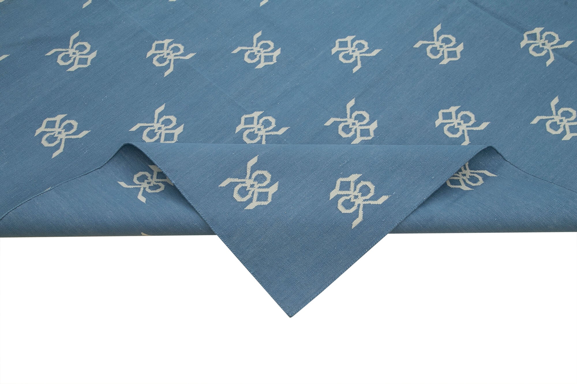 Handmade Wool Area Rug | Blue Geometric Rug, Soft Wool Carpet & Durable Cotton Weave