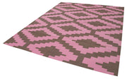 Handmade Area Rug - Pink Geometric Cotton Wool Rug, Soft Durable Turkish Carpet 8'0''x9'10''