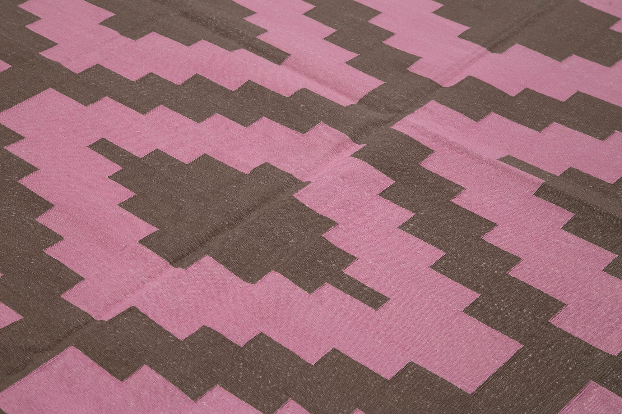 Handmade Area Rug - Pink Geometric Cotton Wool Rug, Soft Durable Turkish Carpet 8'0''x9'10''