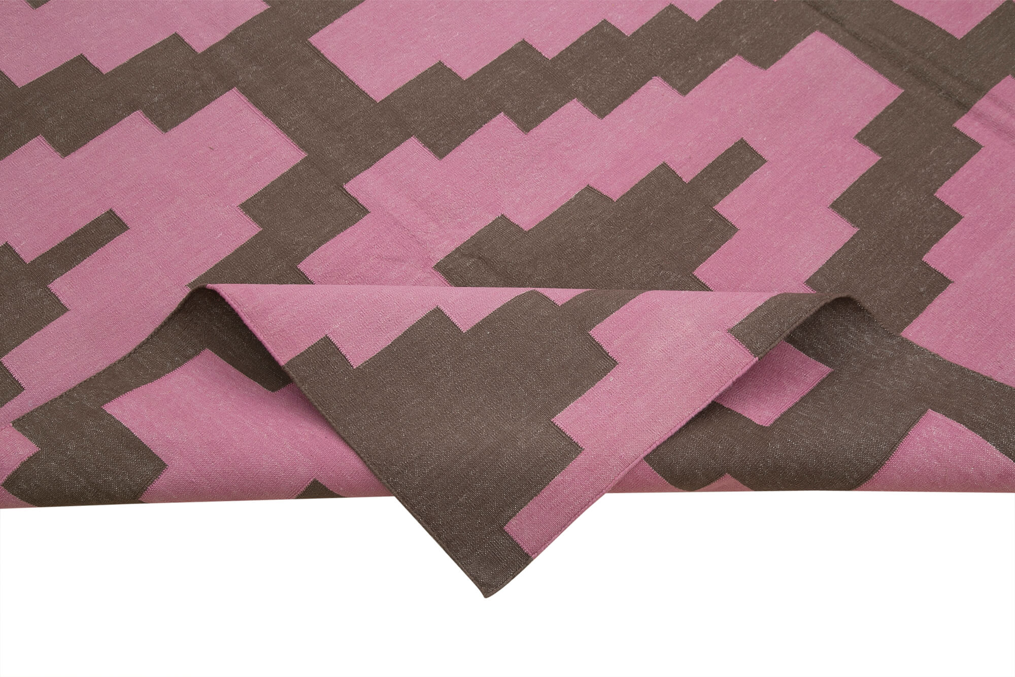 Handmade Area Rug - Pink Geometric Cotton Wool Rug, Soft Durable Turkish Carpet 8'0''x9'10''