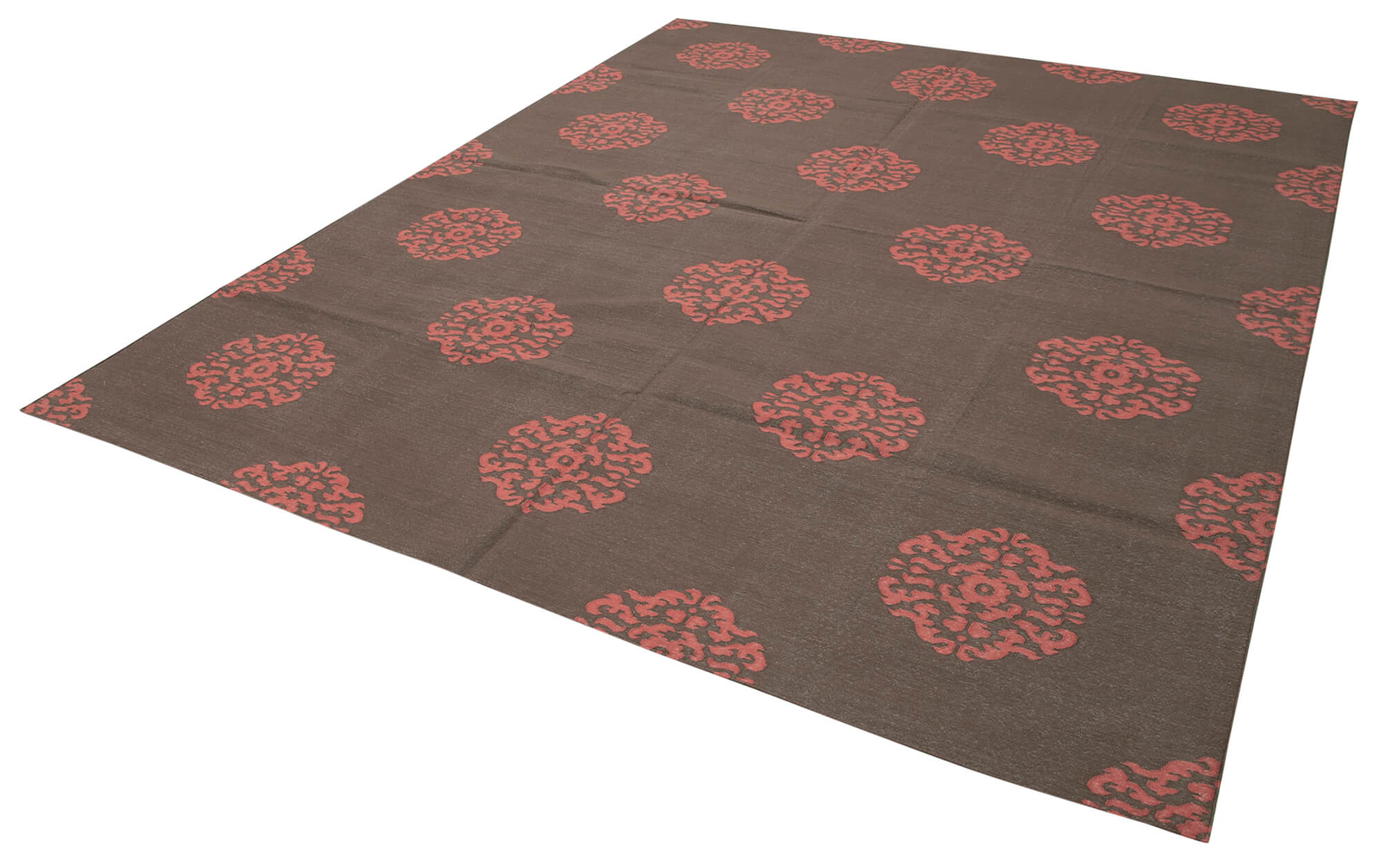 Handmade Wool Area Rug – Brown Geometric Cotton Wool Rug 8'1''x9'10'' Durable