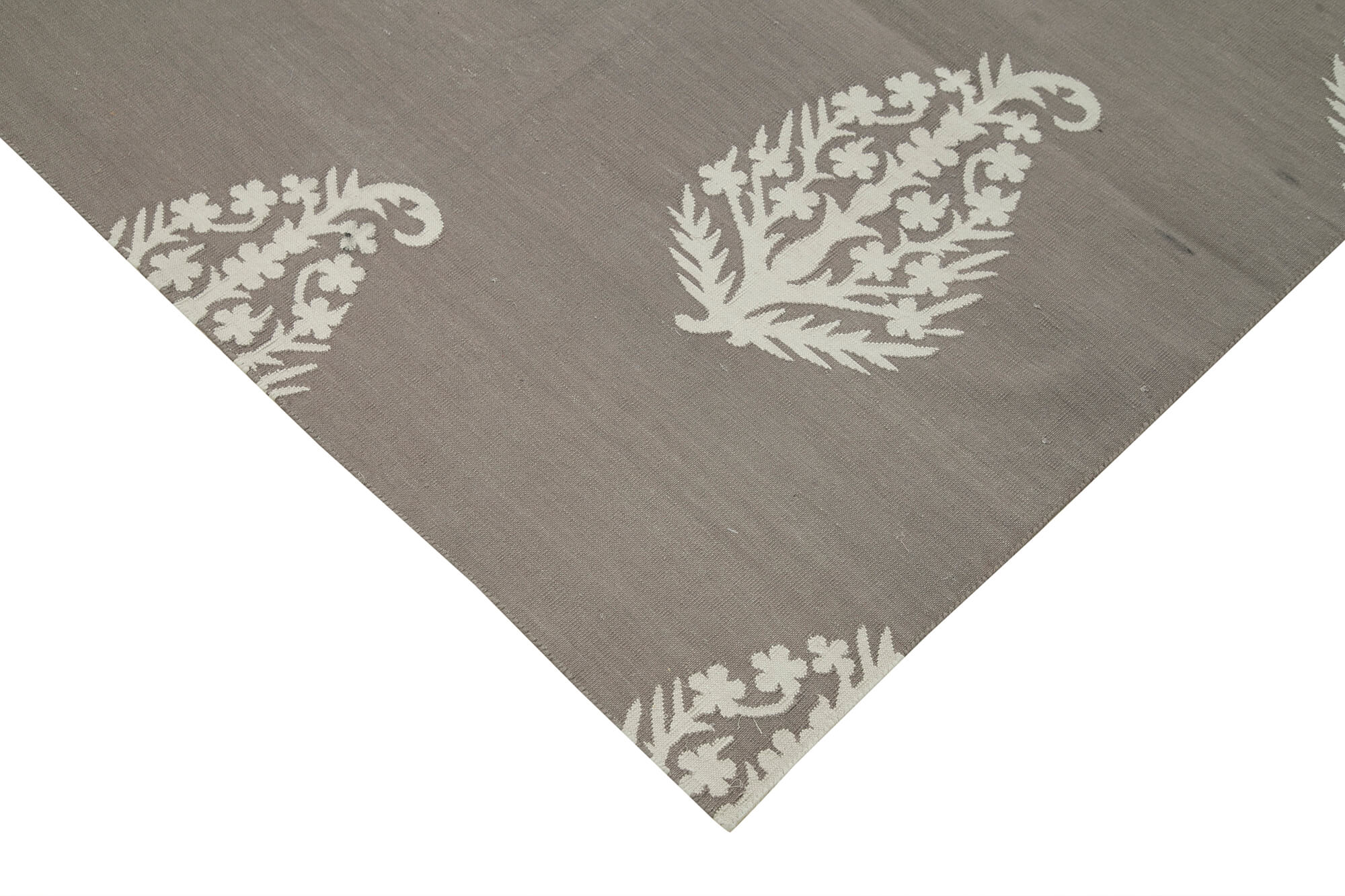 Handmade Wool Area Rug – Grey Geometric Cotton Wool Rug, Durable Living Room Carpet 8'1" x 9'10"