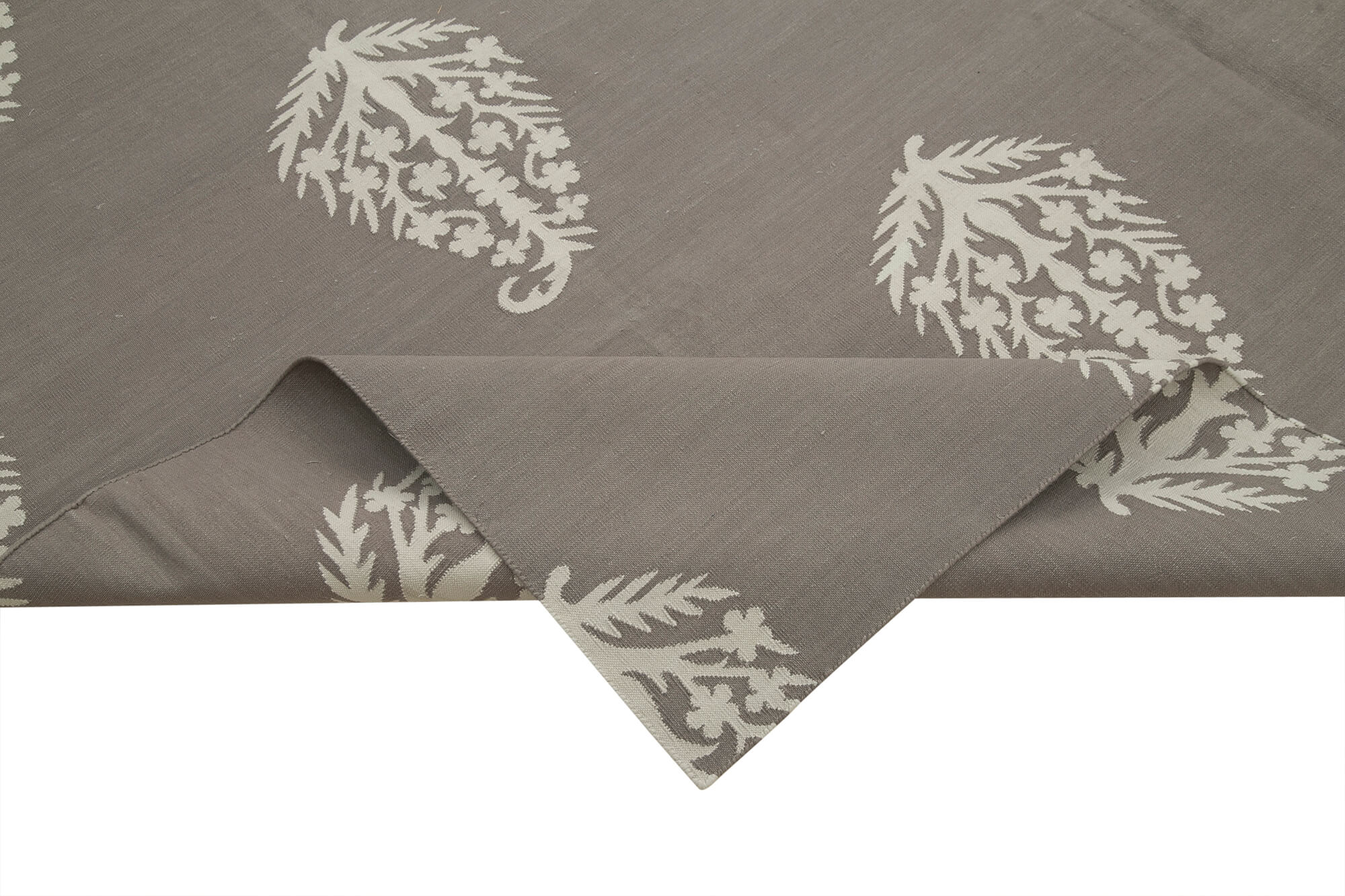 Handmade Wool Area Rug – Grey Geometric Cotton Wool Rug, Durable Living Room Carpet 8'1" x 9'10"