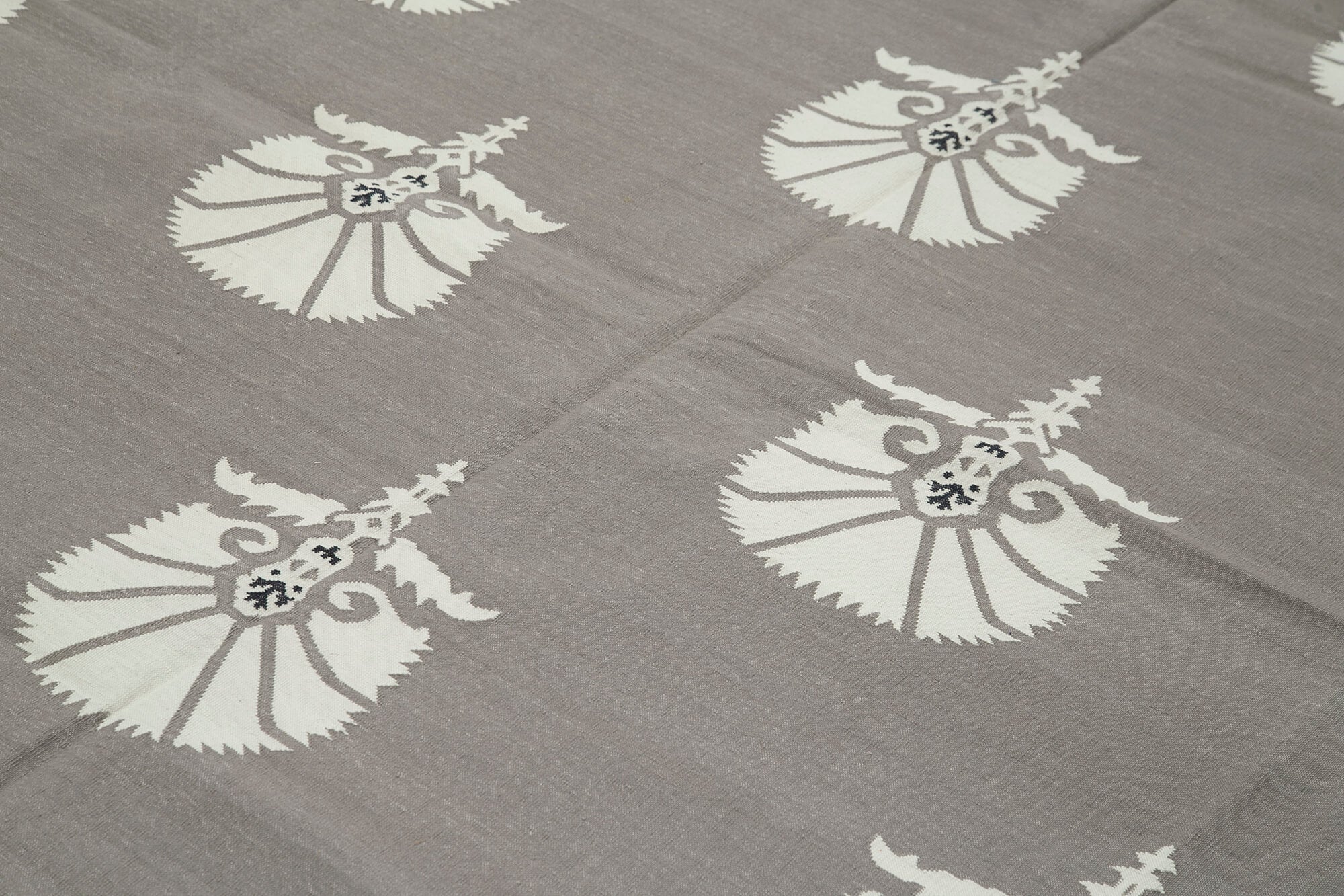Handmade Wool Area Rug - Grey Geometric Cotton Wool Rug 8'2''x9'9'' | Durable Turkish Hand Woven Carpet