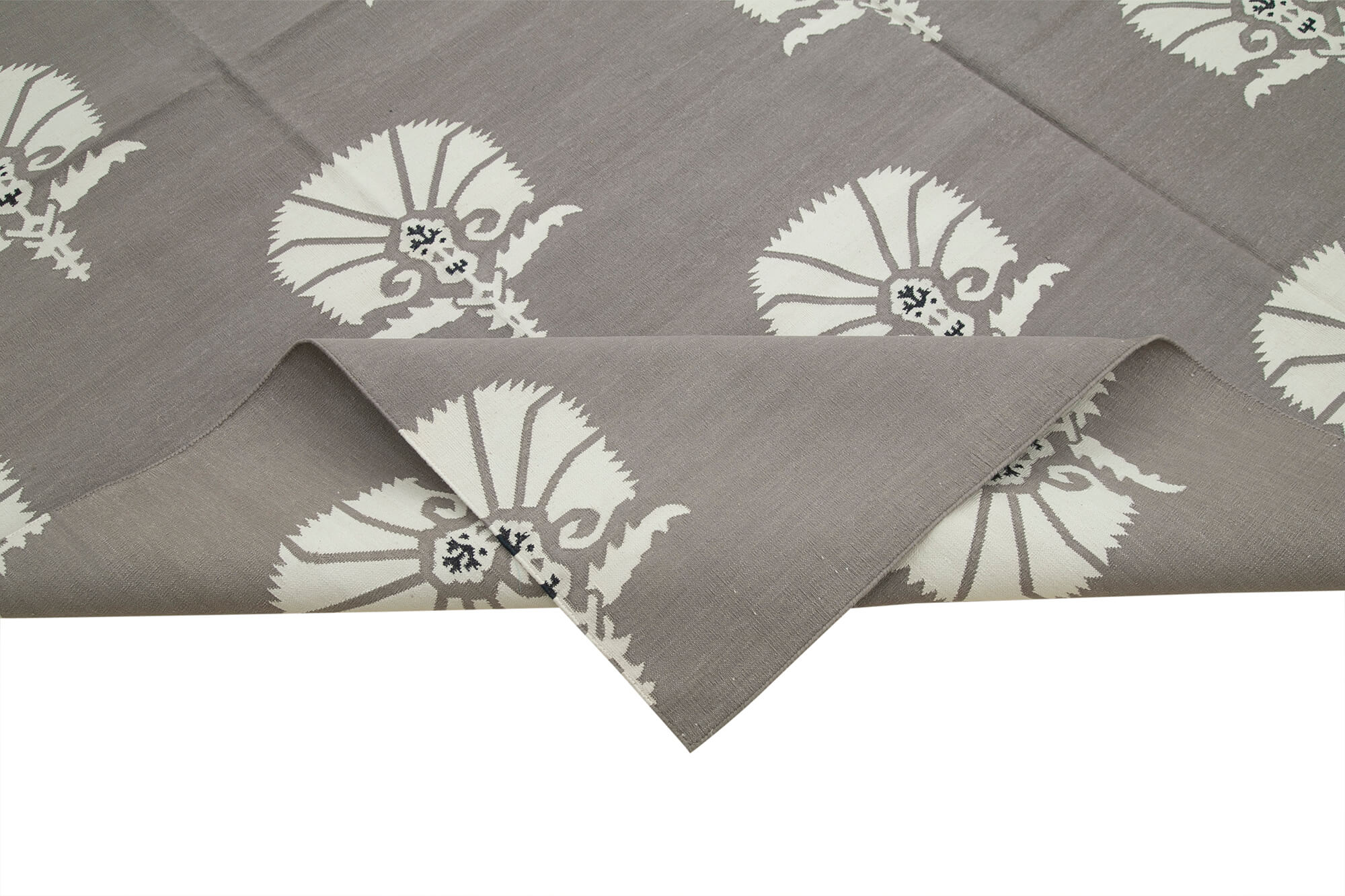 Handmade Wool Area Rug - Grey Geometric Cotton Wool Rug 8'2''x9'9'' | Durable Turkish Hand Woven Carpet