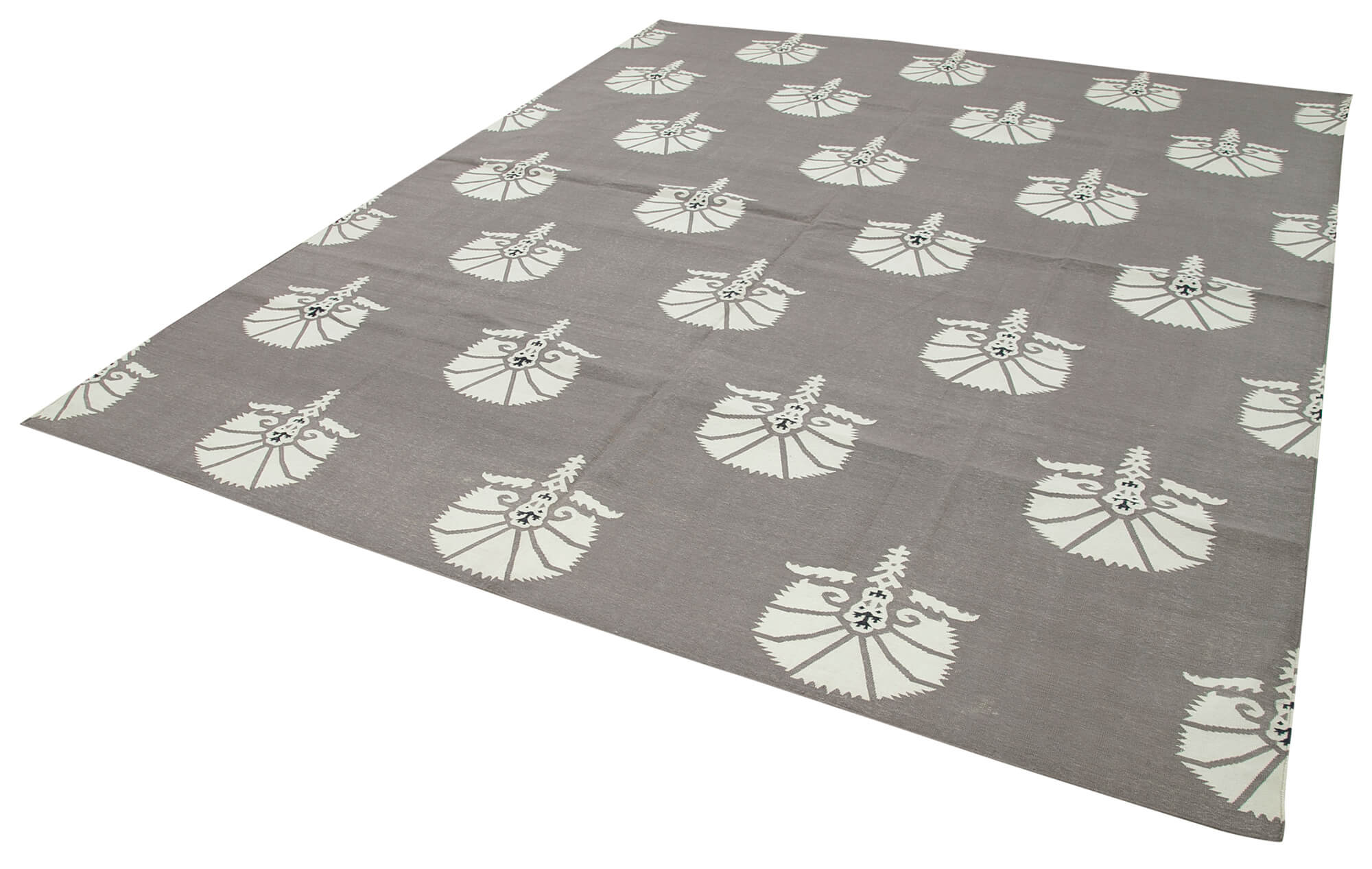 Handmade Area Rug – Grey Geometric Cotton Wool Soft Wool Area Rug 8'3" x 9'9"