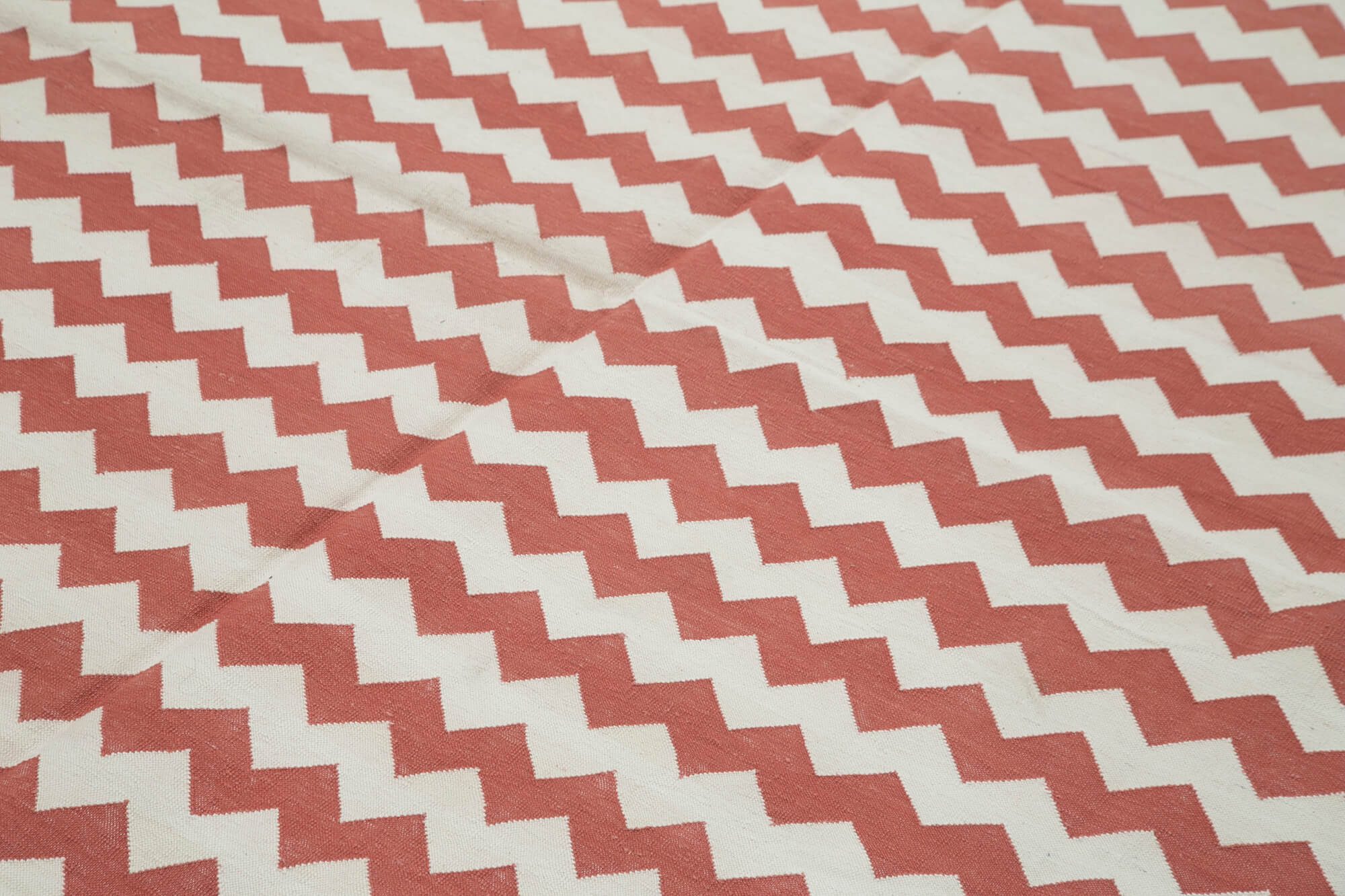 Handmade Wool Area Rug – Red Geometric Carpet 7x10 Feet | Durable Cotton & Natural Wool
